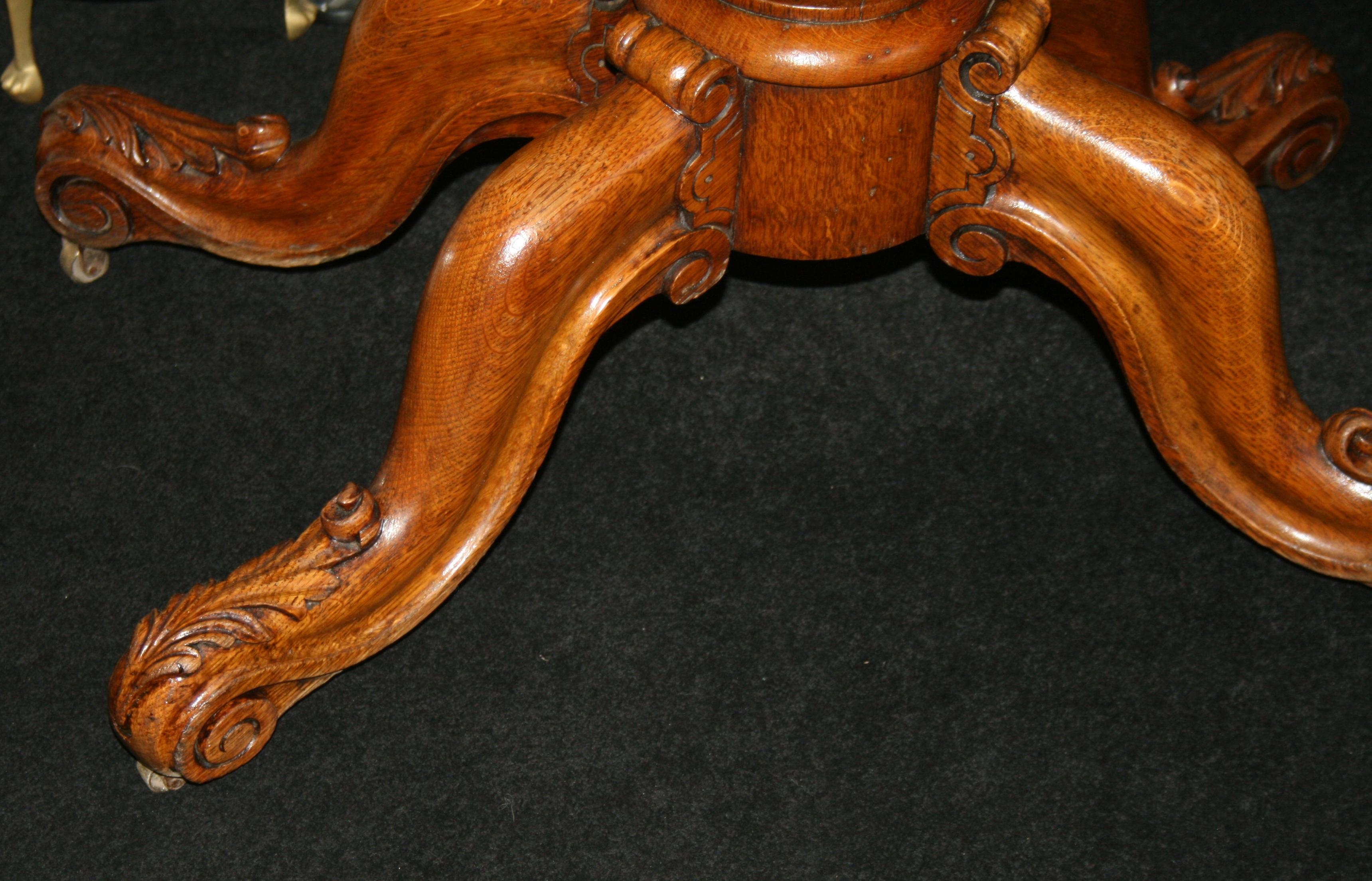 Victorian Carved Oak Flip Top Card Games Table For Sale 1