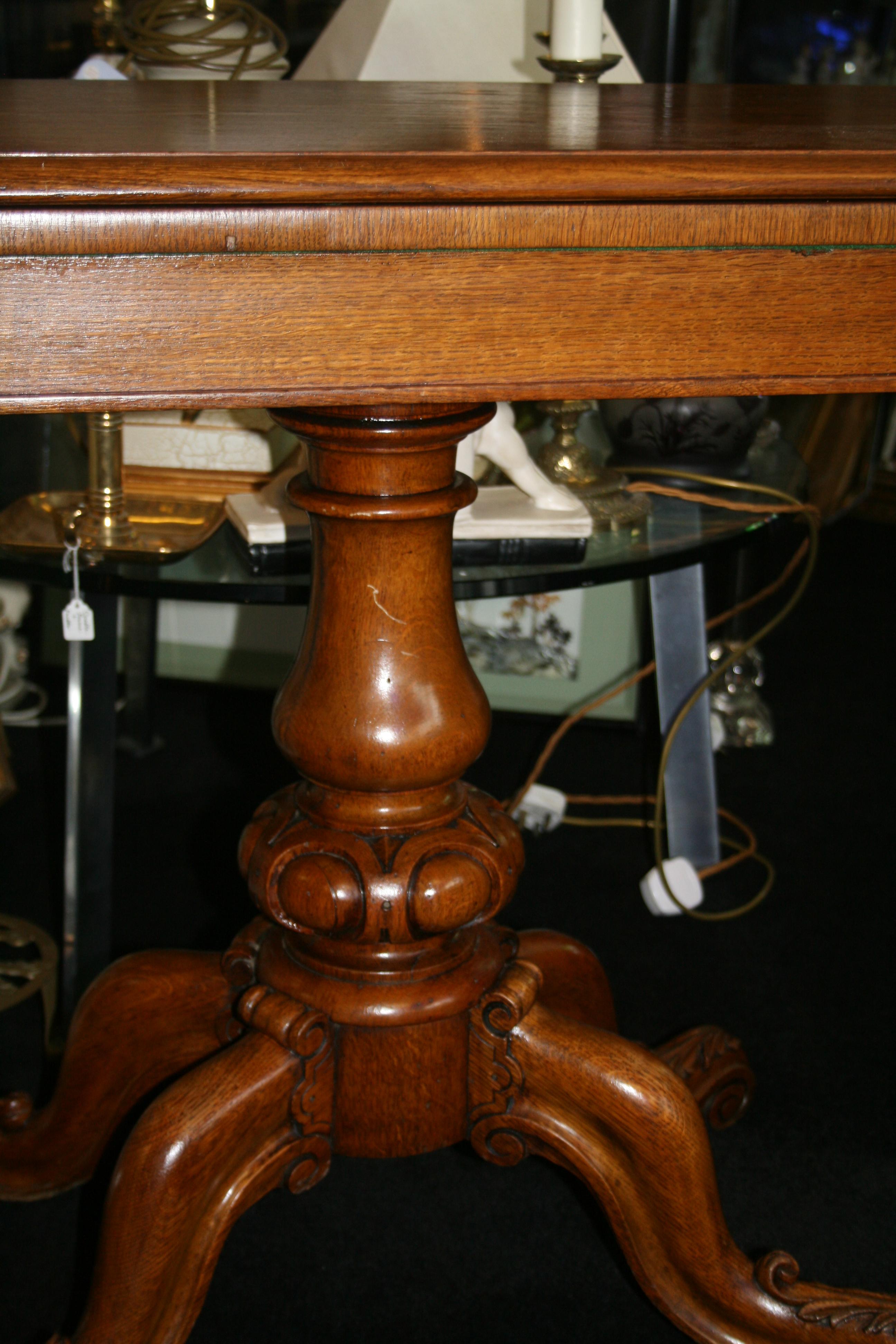 Victorian Carved Oak Flip Top Card Games Table For Sale 2