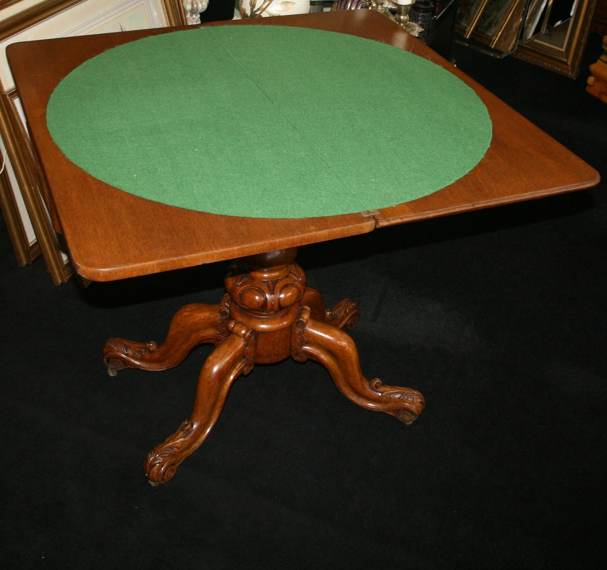 Victorian Carved Oak Flip Top Card Games Table For Sale 4