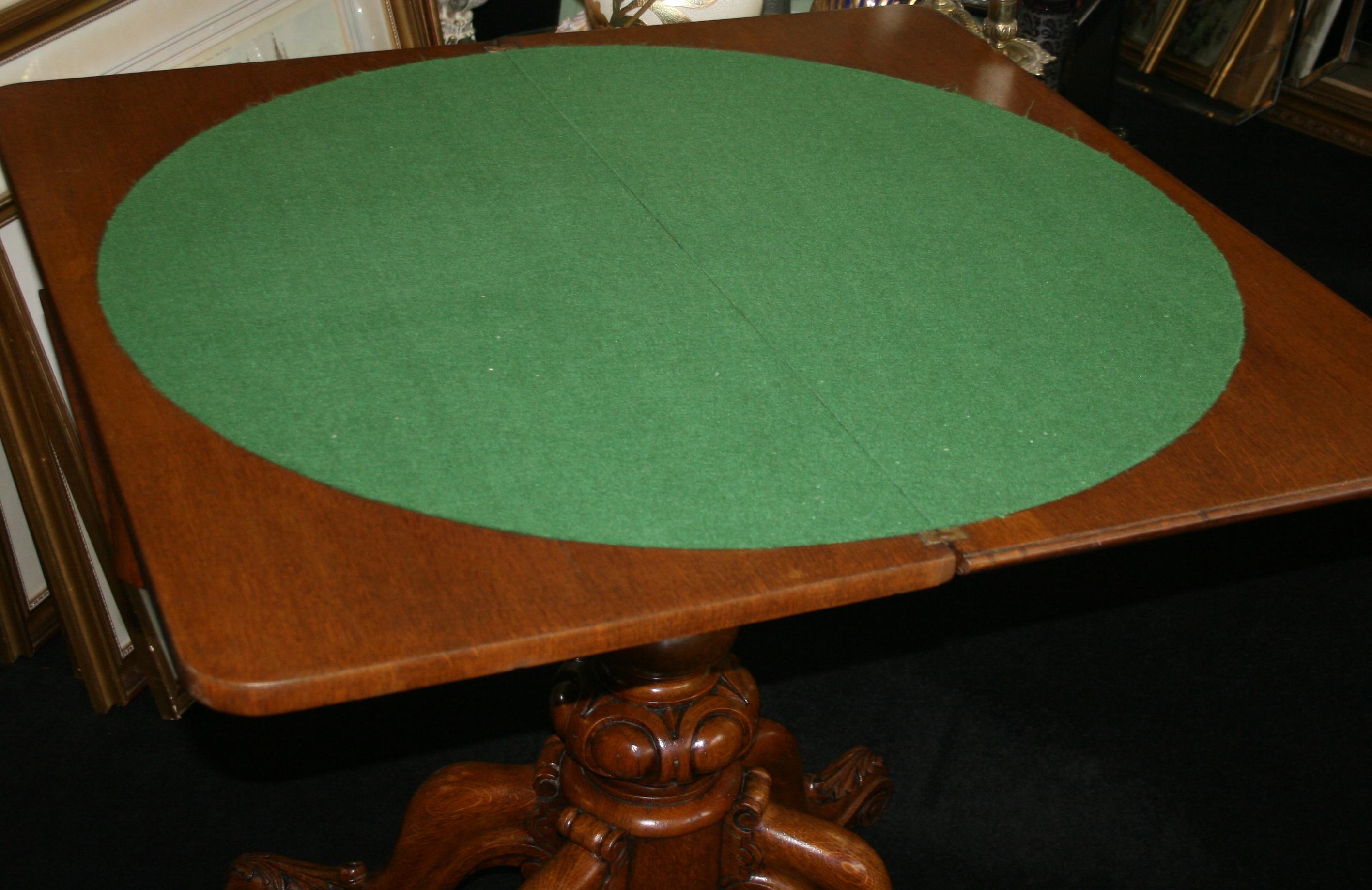 Victorian Carved Oak Flip Top Card Games Table For Sale 5