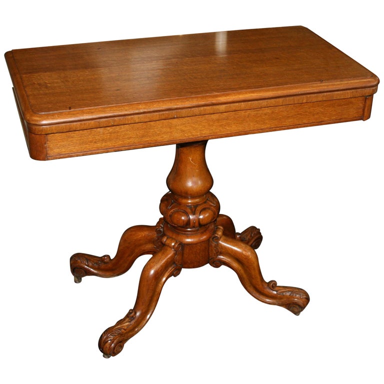 Victorian Carved Oak Flip Top Card Games Table For Sale at 1stDibs