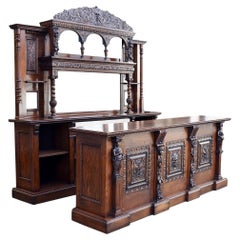 Victorian Carved Oak Front and Back Bar