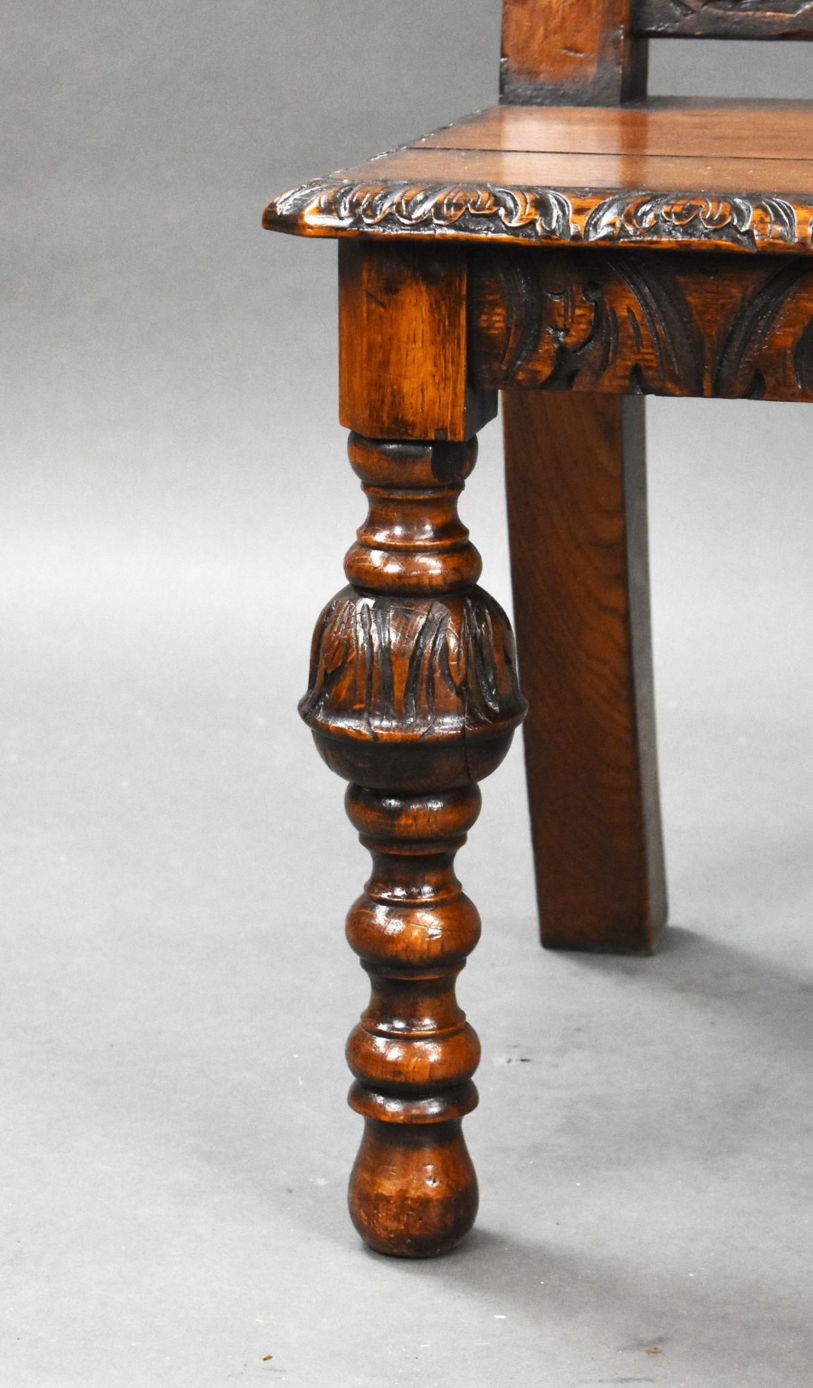 Victorian Carved Oak Hall Bench 6
