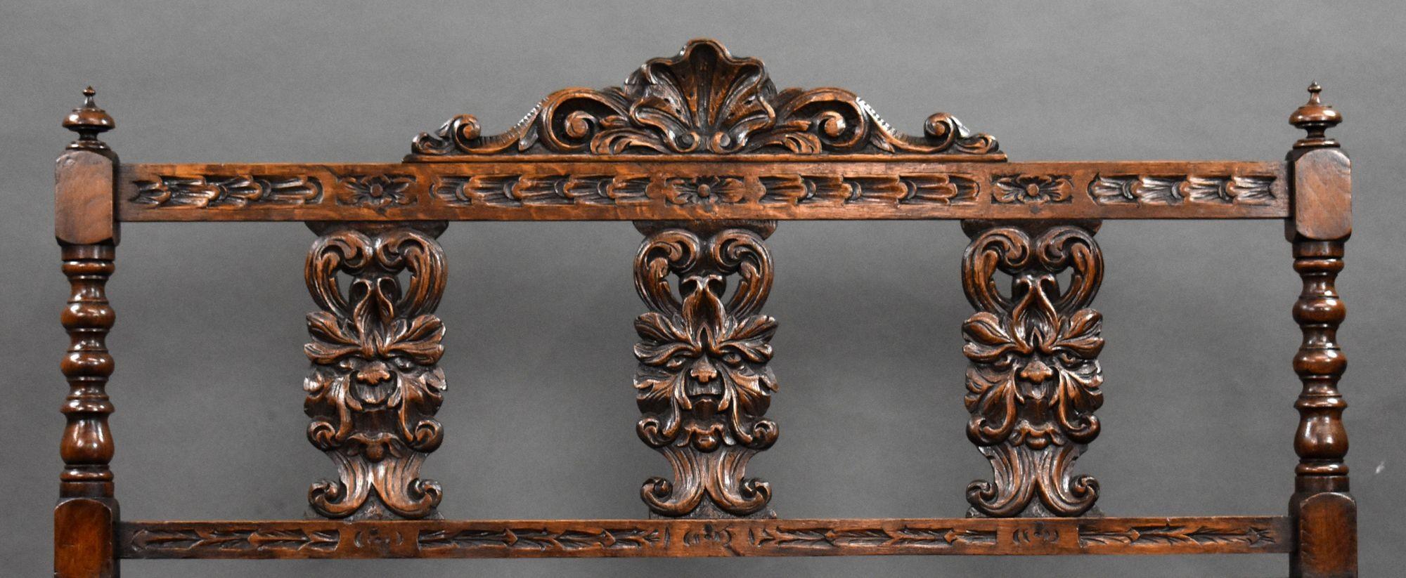 19th Century Victorian Carved Oak Hall Bench