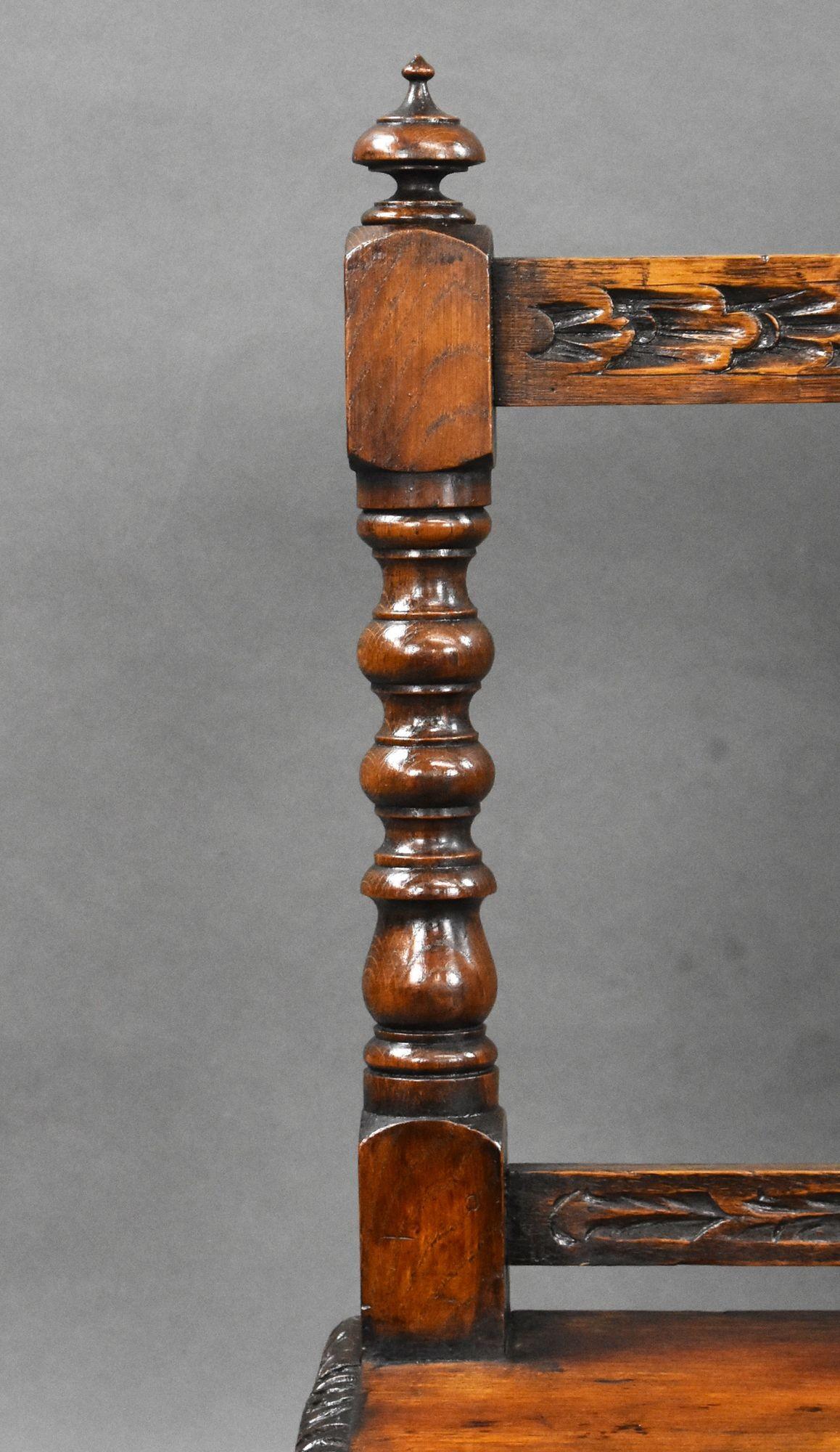 Victorian Carved Oak Hall Bench 1