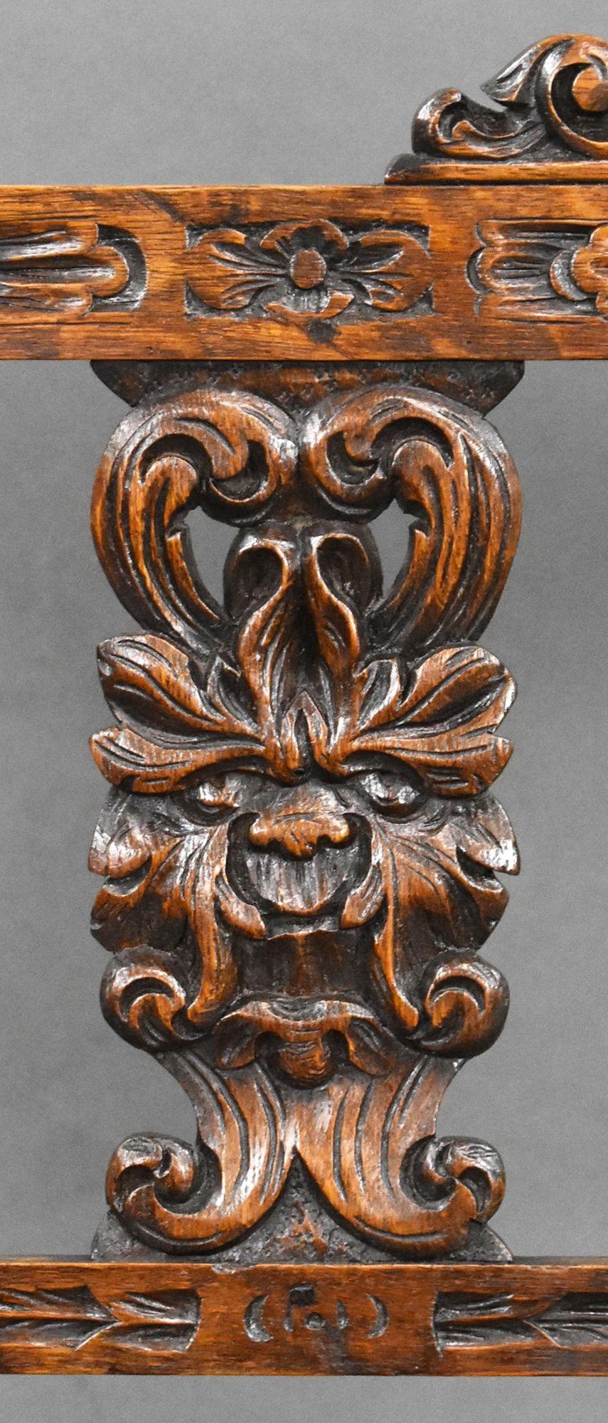 Victorian Carved Oak Hall Bench 2