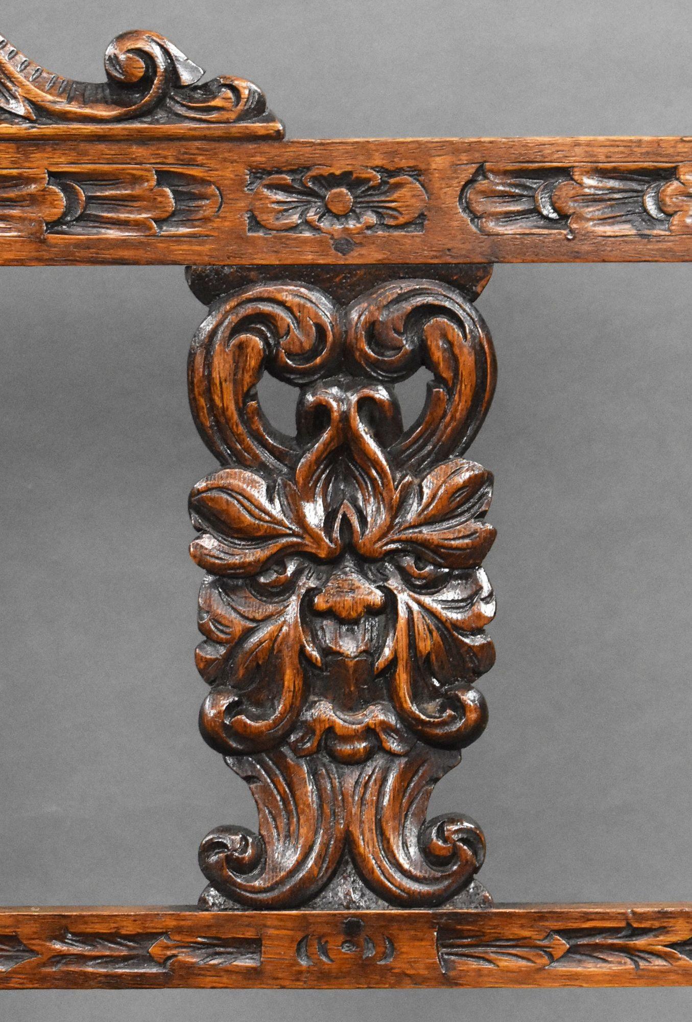 Victorian Carved Oak Hall Bench 4