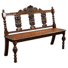 Victorian Carved Oak Hall Bench