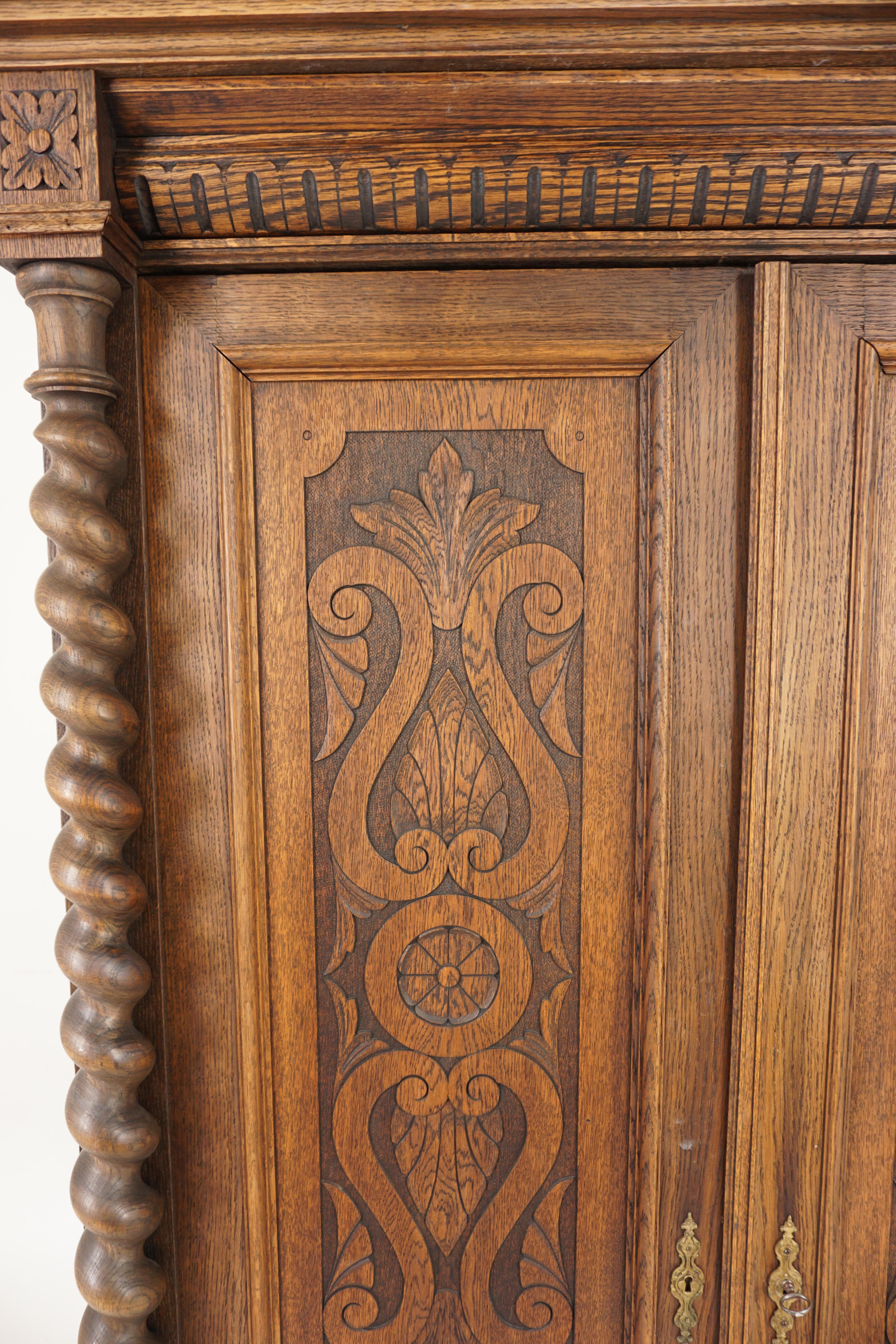 Victorian Carved Oak Hall Robe Barley Twist Closet Fitted, Scotland 1880, H1172 In Good Condition In Vancouver, BC
