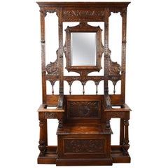 Antique Victorian Carved Oak Hall stand