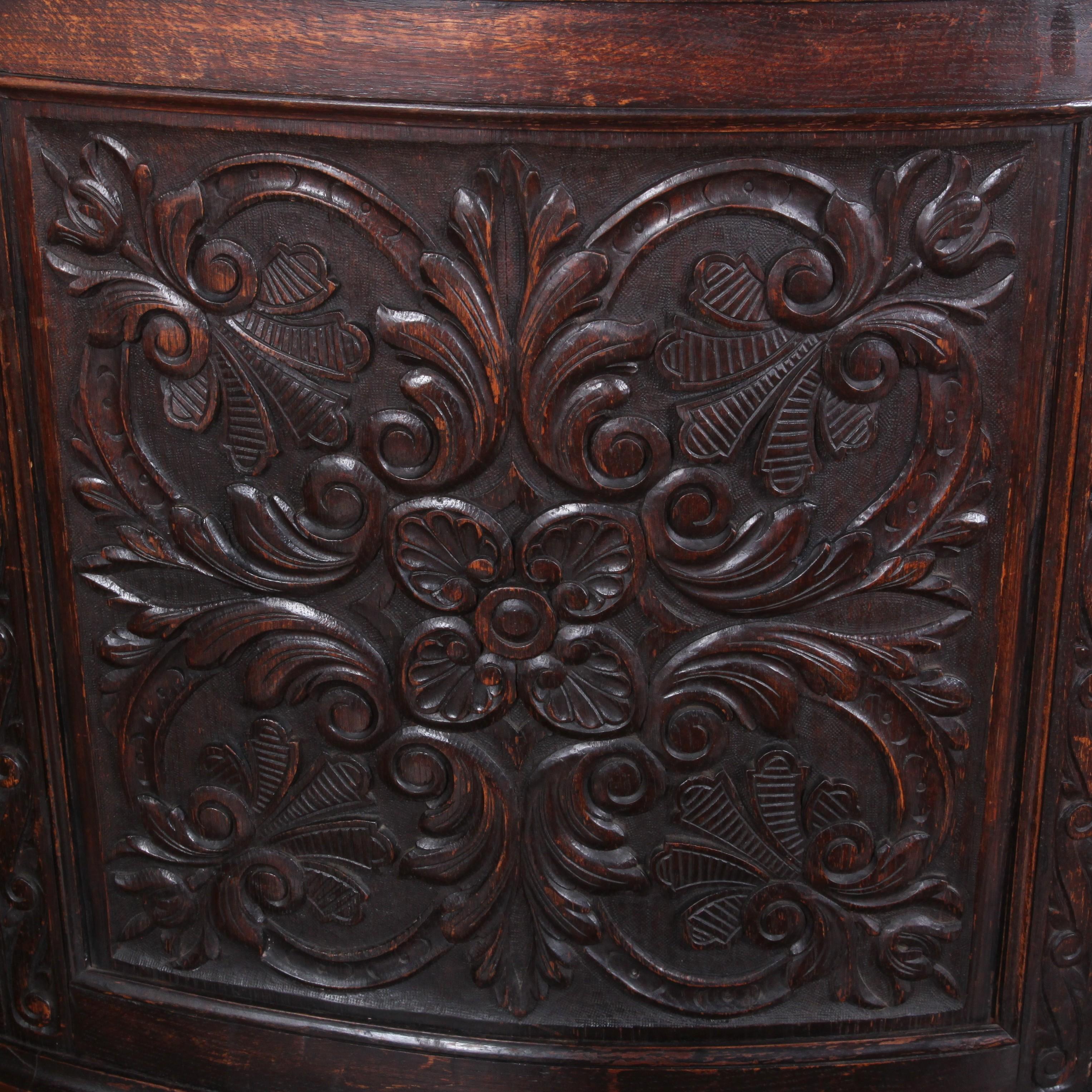 English Victorian Carved Oak Kidney-Shaped Desk