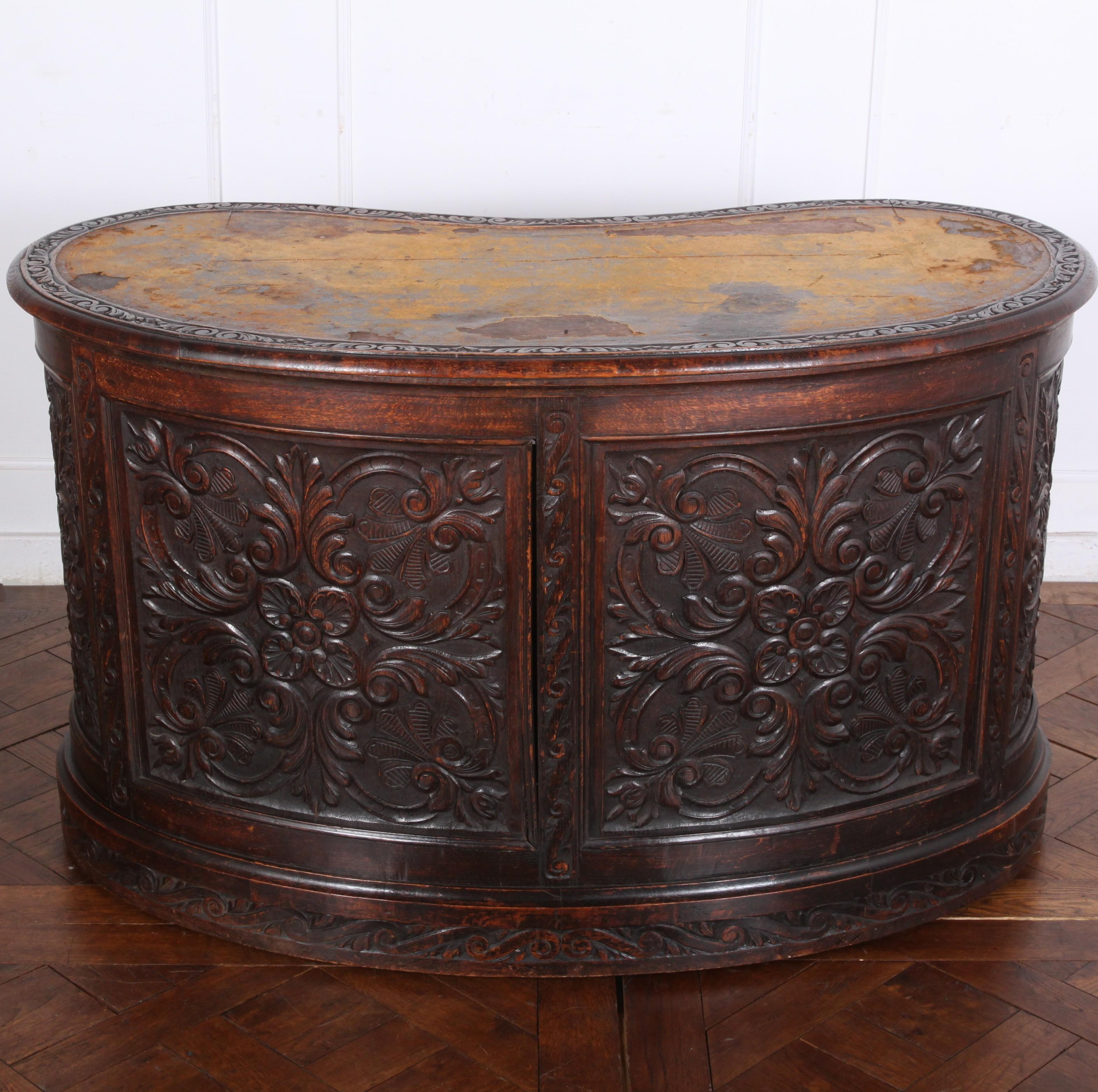 Victorian Carved Oak Kidney-Shaped Desk 1