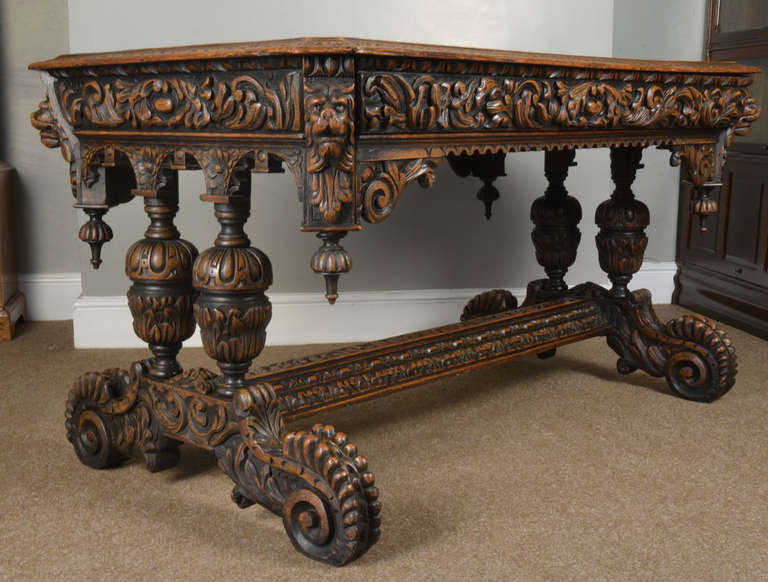 British Victorian Carved Oak Library or Centre Table