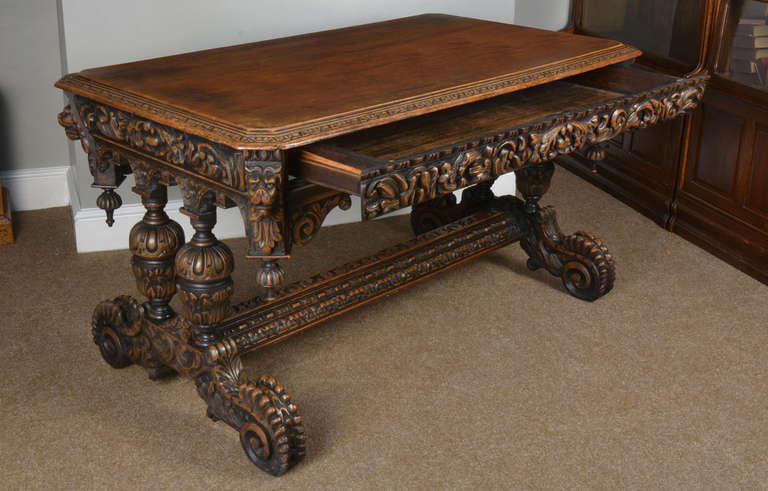 19th Century Victorian Carved Oak Library or Centre Table