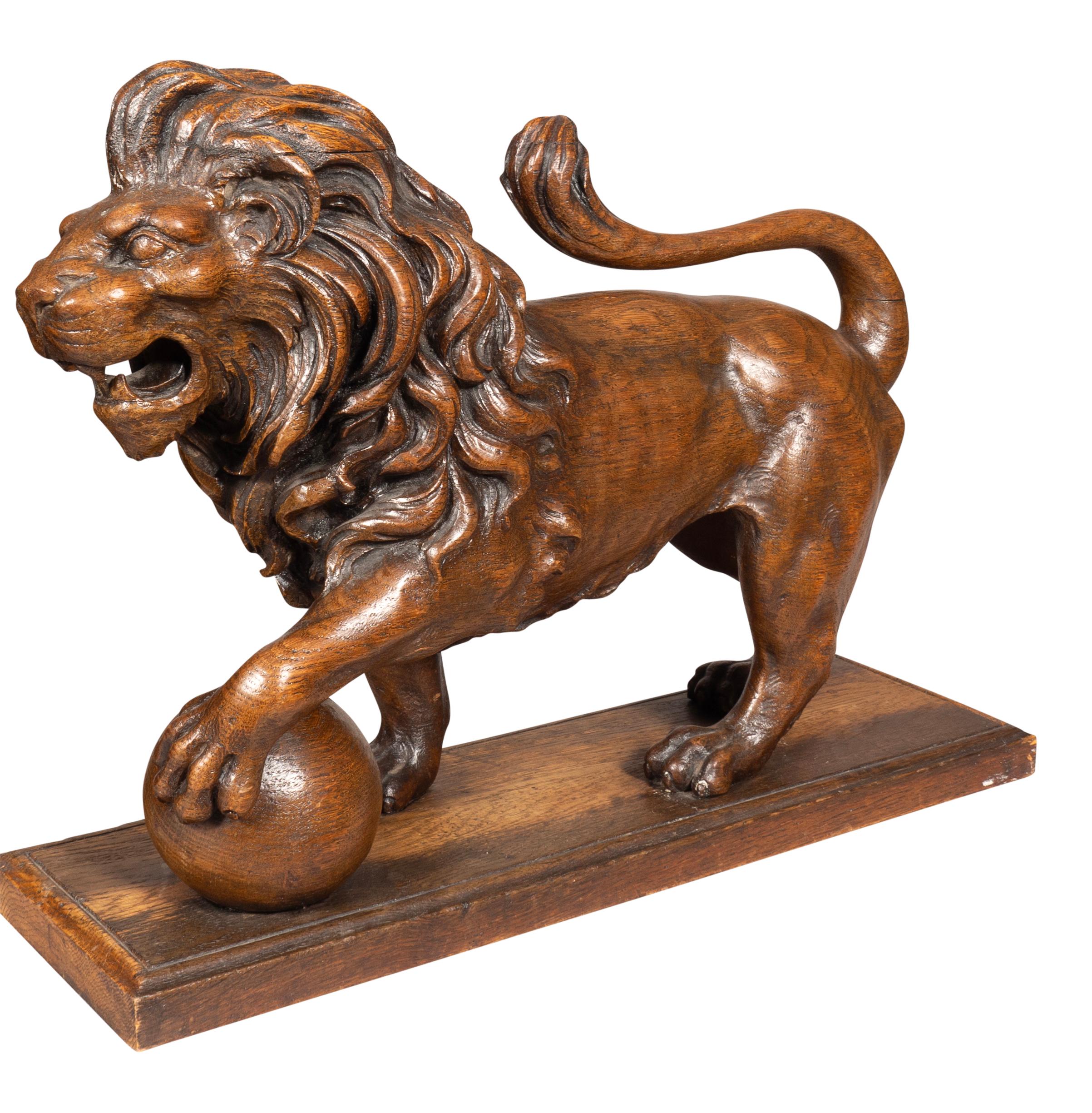 European Victorian Carved Oak Lion For Sale