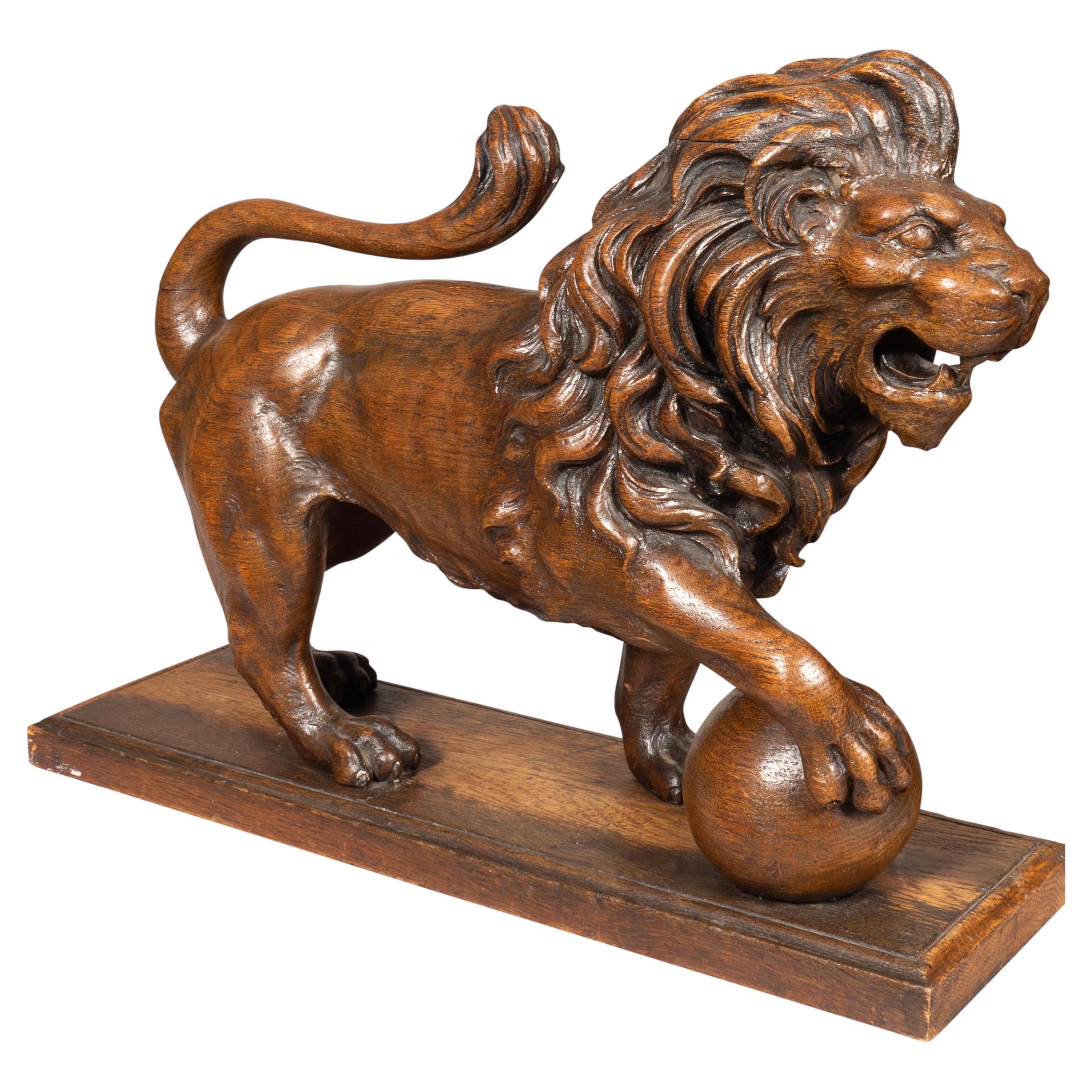 Victorian Carved Oak Lion For Sale