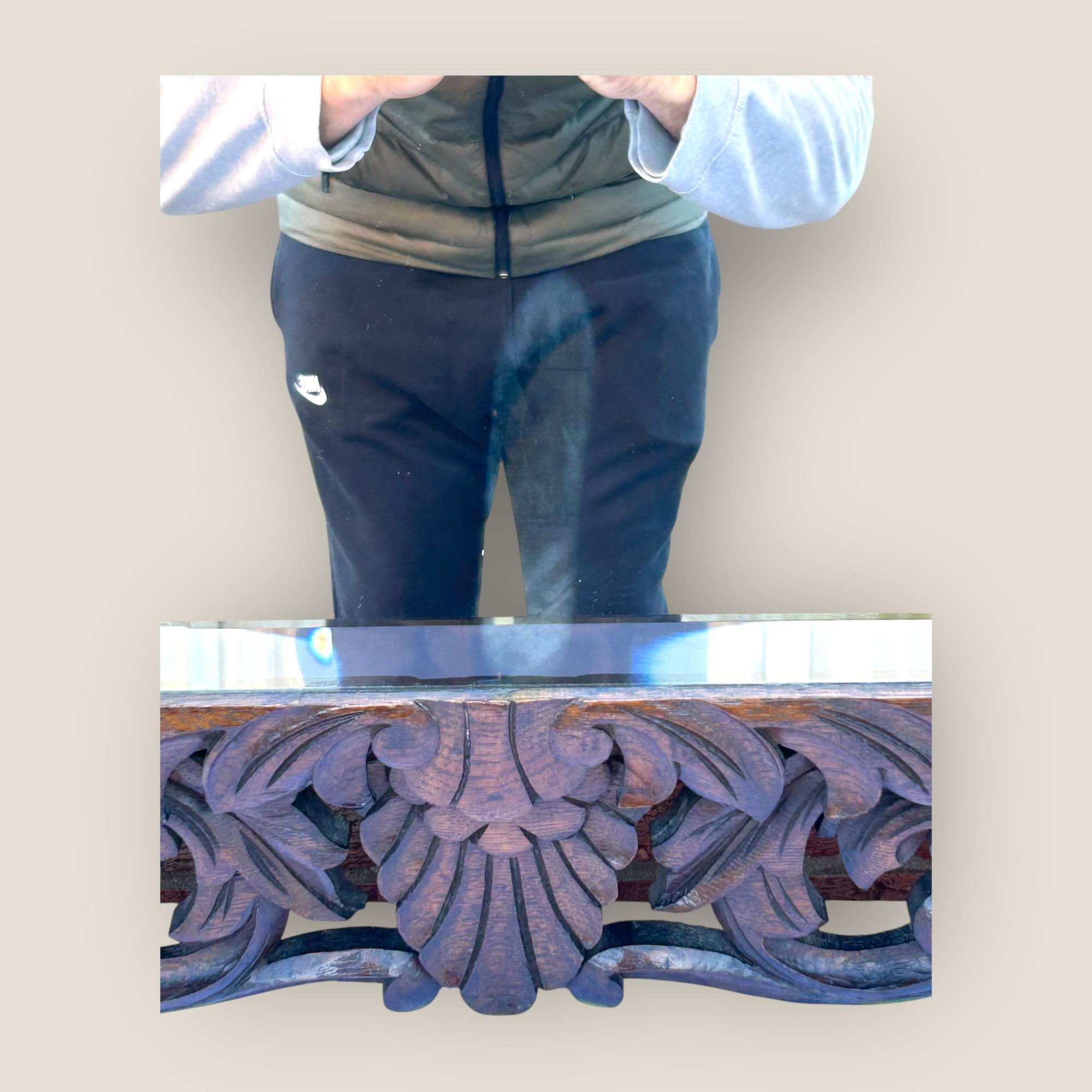 British Victorian Carved Oak Mantel Mirror For Sale