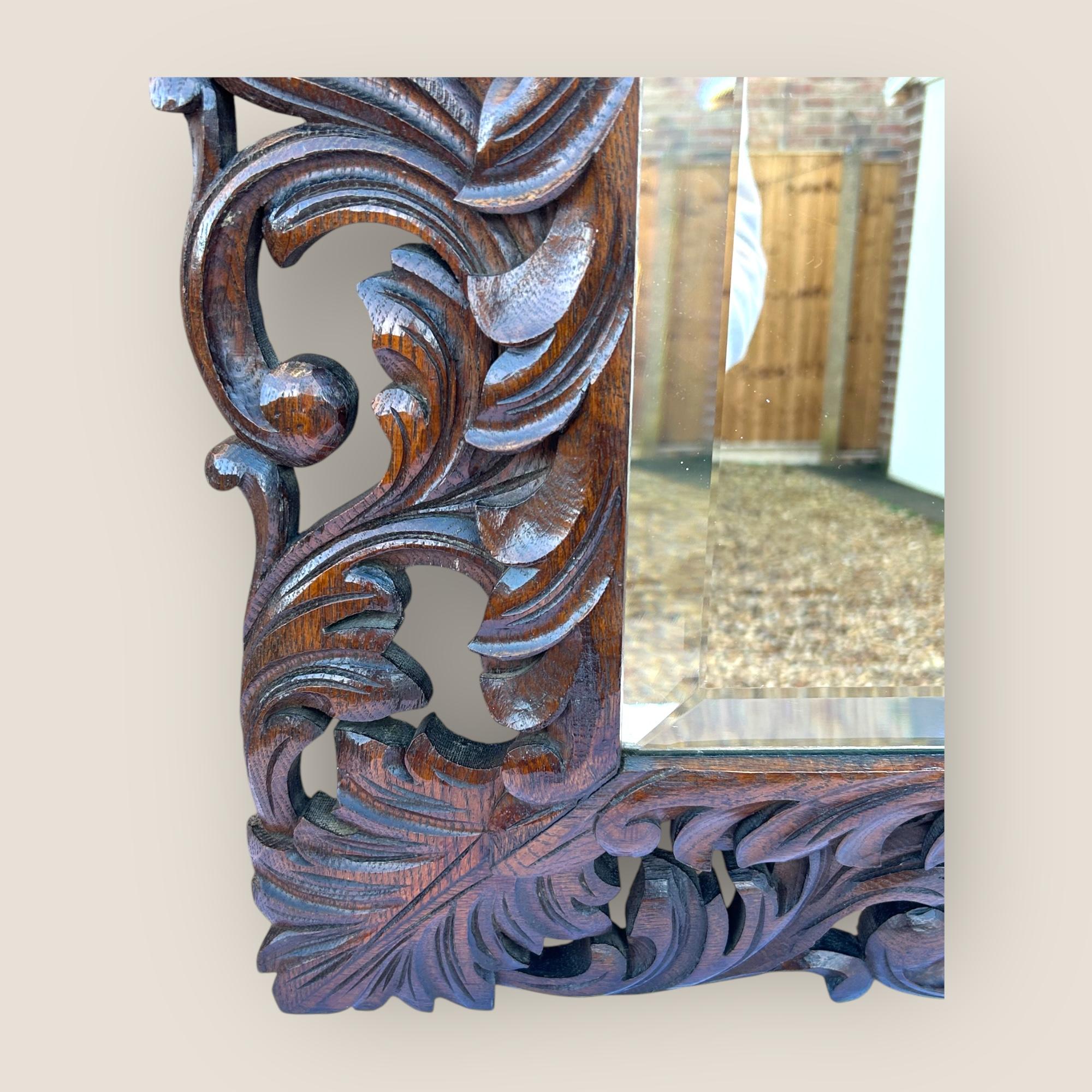 Victorian Carved Oak Mantel Mirror In Good Condition For Sale In King's Lynn, GB