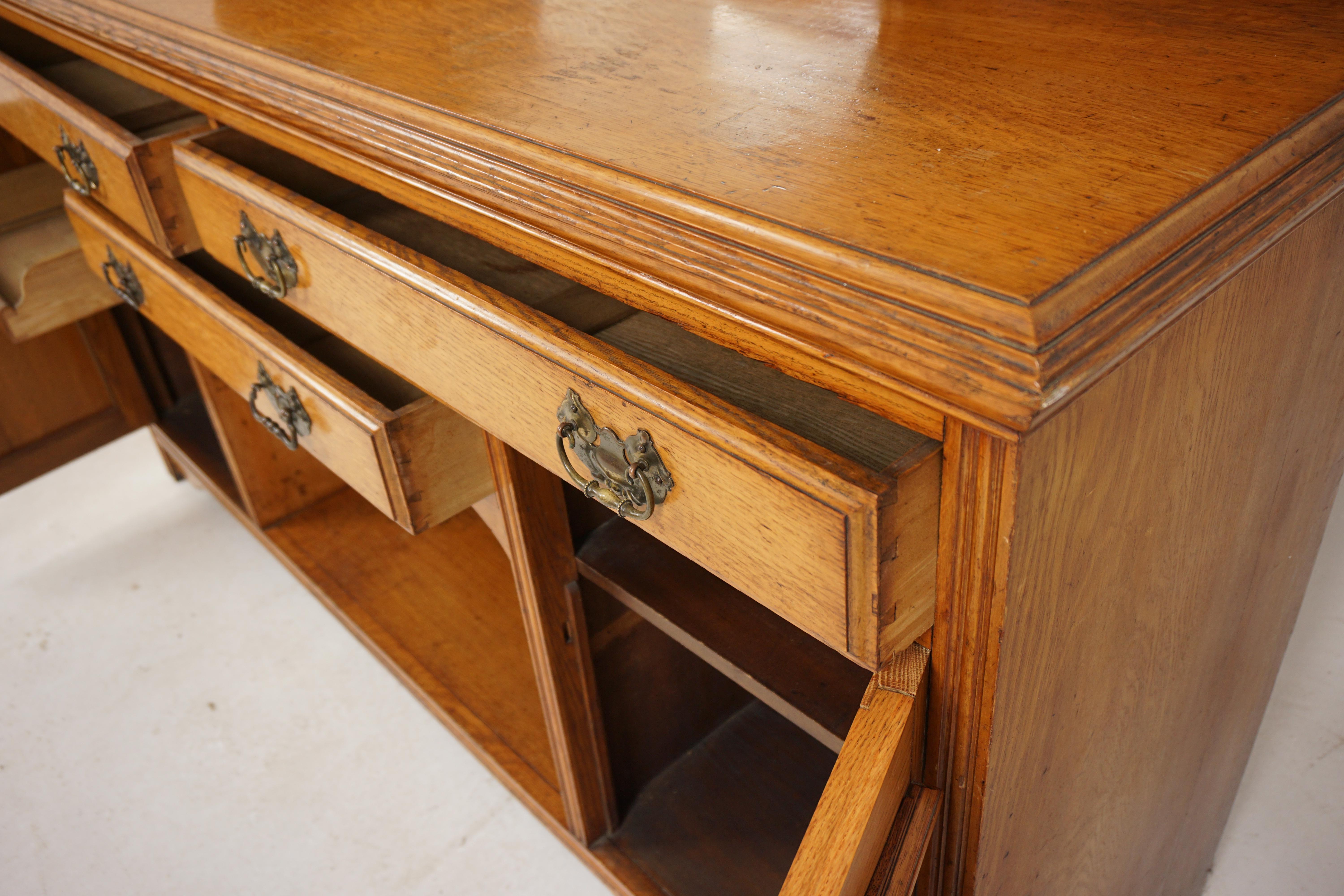 Victorian Carved Oak Mirror Back Sideboard Buffet, Scotland 1890, H607 2