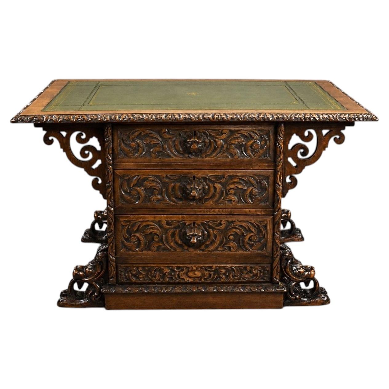 Victorian Carved Oak Partners Writing Table