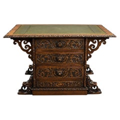 Victorian Carved Oak Partners Writing Table