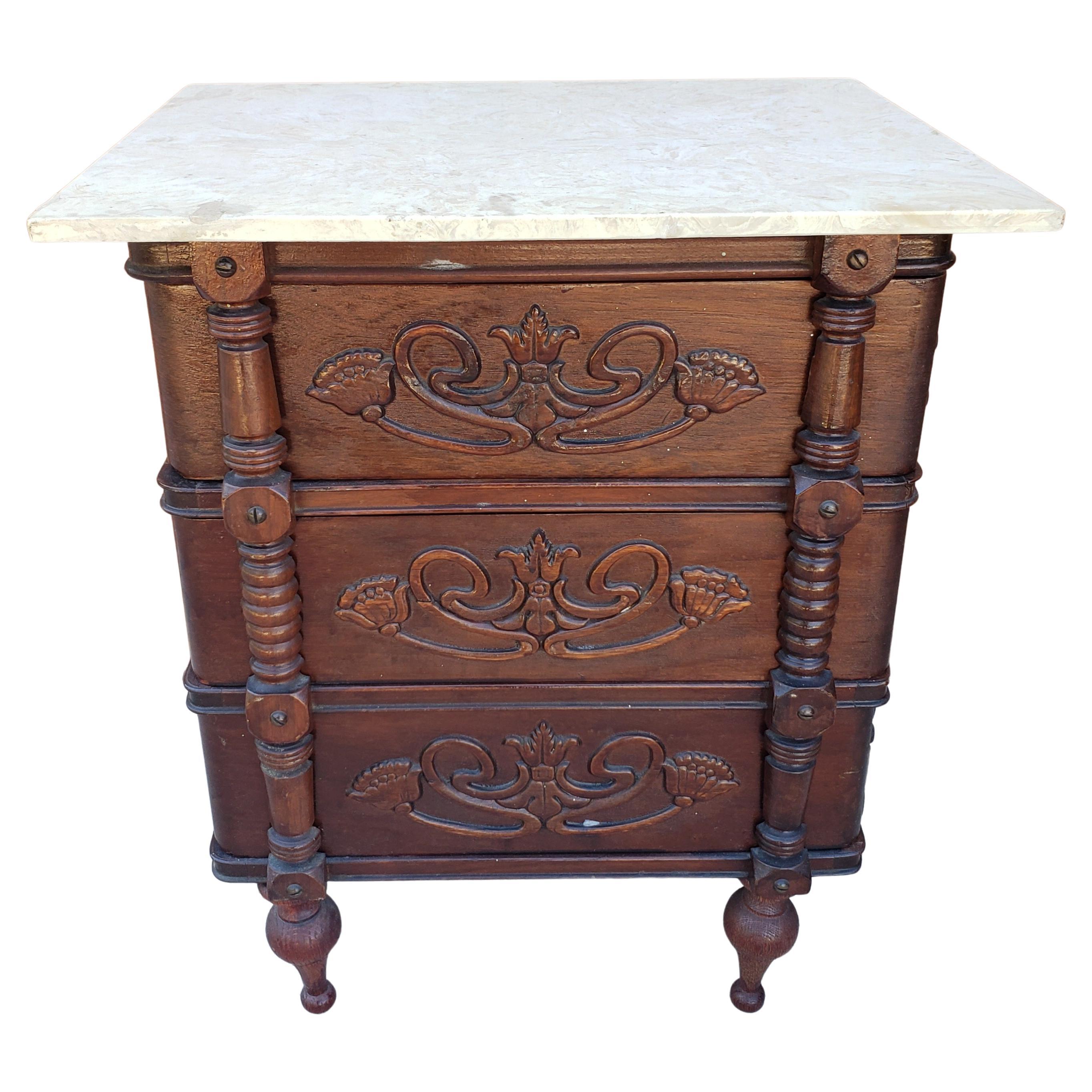 Late Victorian Victorian Carved Oak Sewing Chest of Drawers, Card Filing or Apothecary Cabinet For Sale