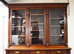Victorian Carved Oak Three Door Bookcase