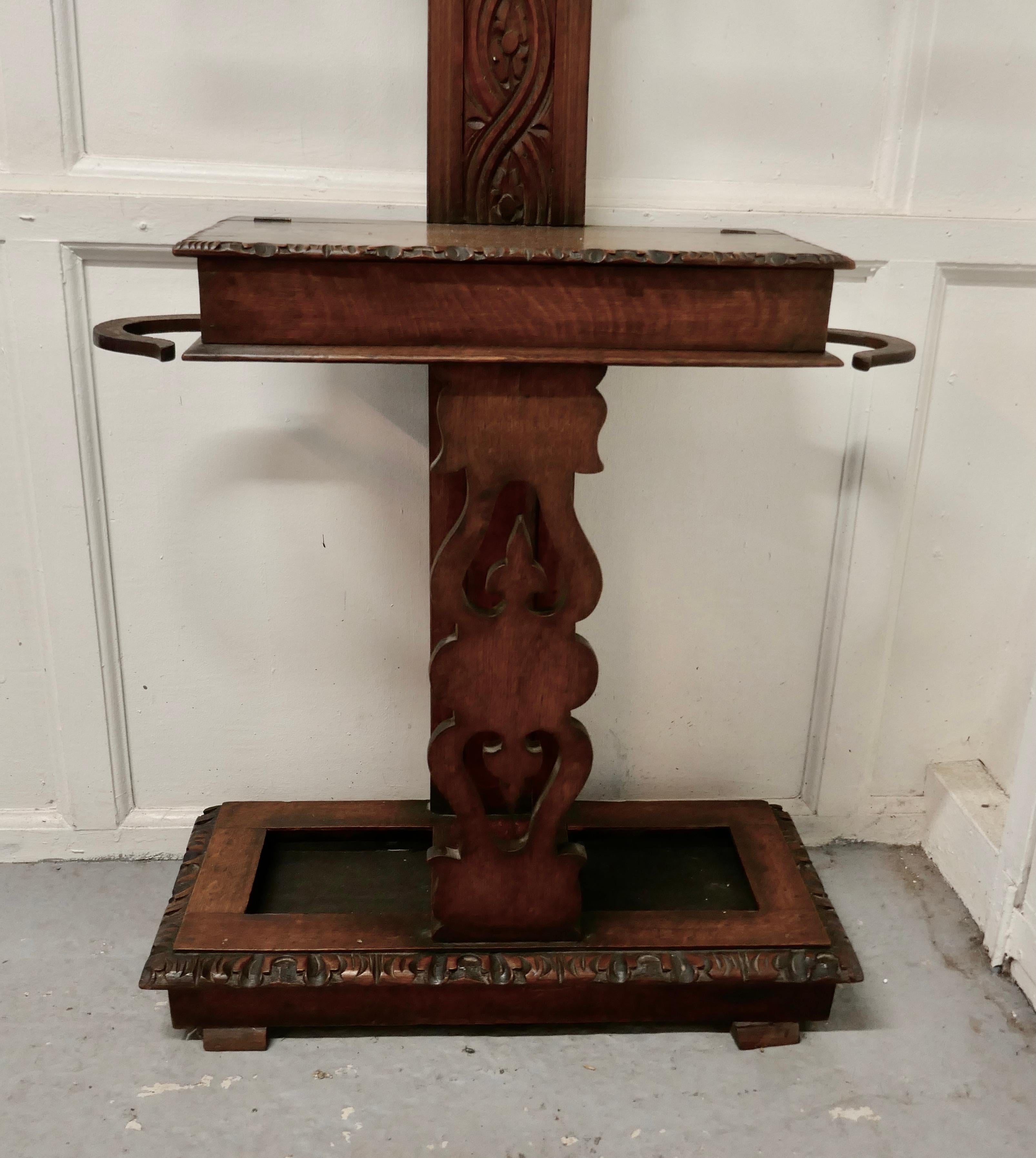 19th Century Victorian Carved Oak Tree Hall Stand