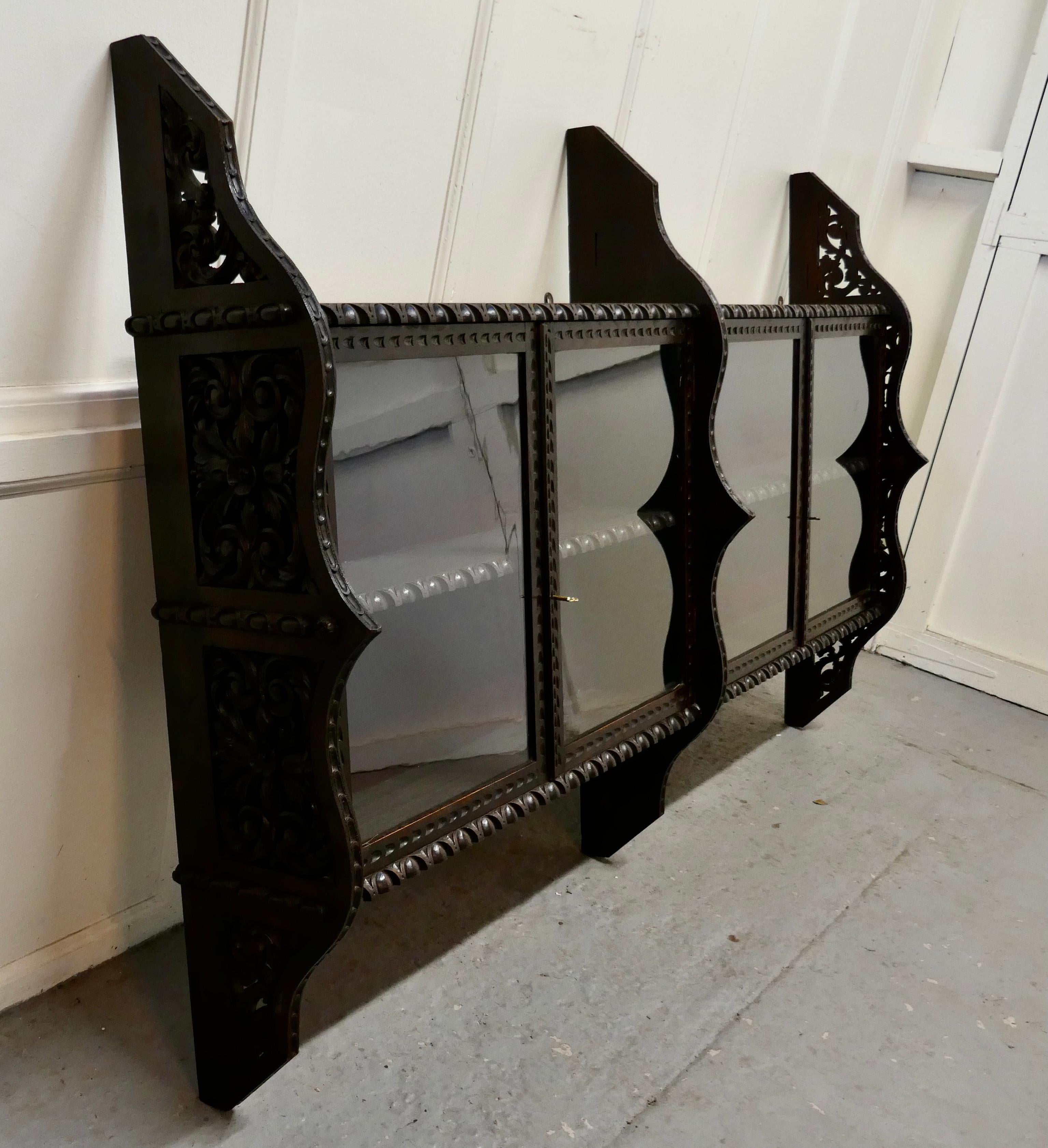 Victorian Carved Oak Wall Hanging Display Cabinet For Sale 4