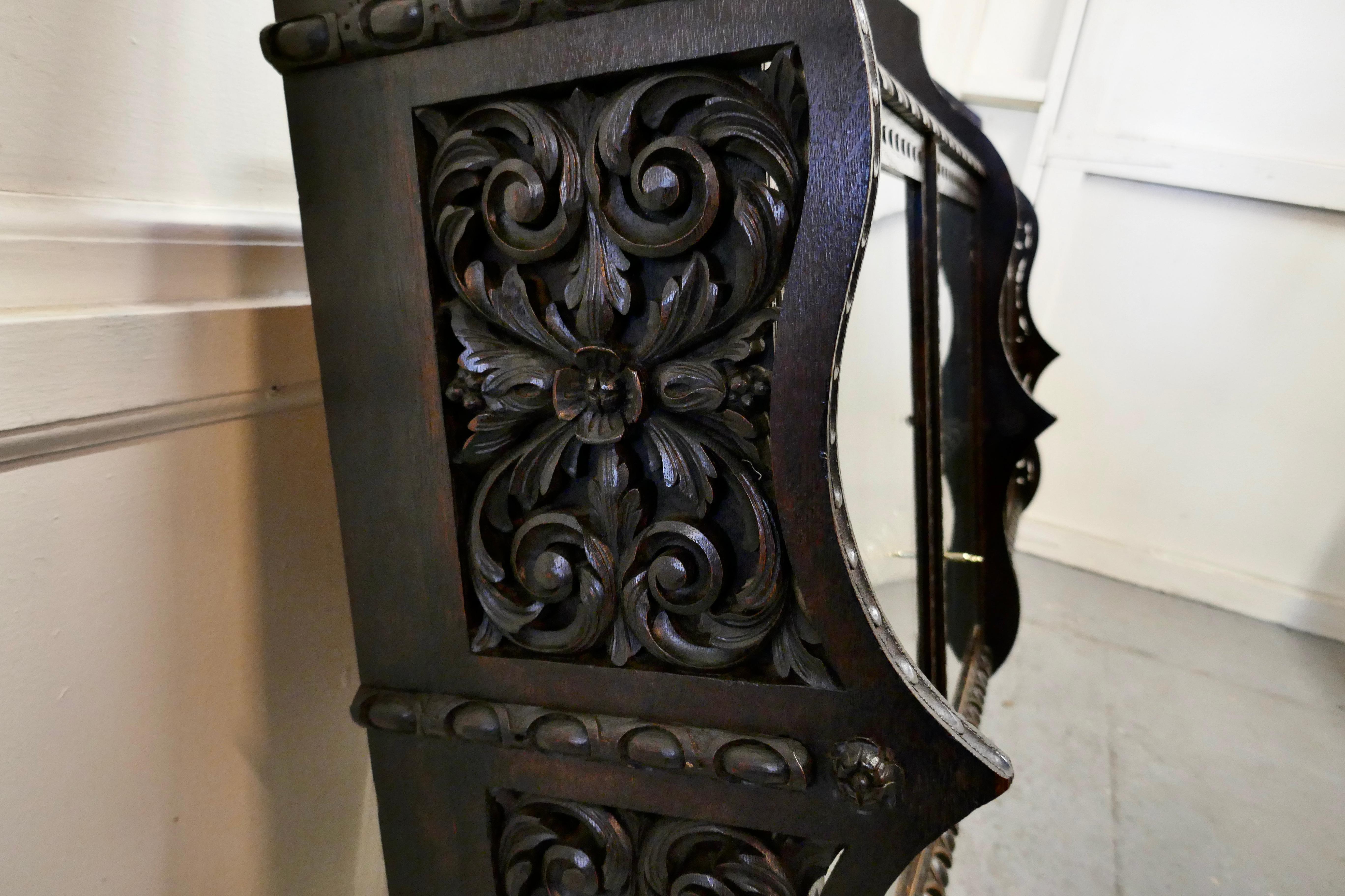 Gothic Victorian Carved Oak Wall Hanging Display Cabinet For Sale