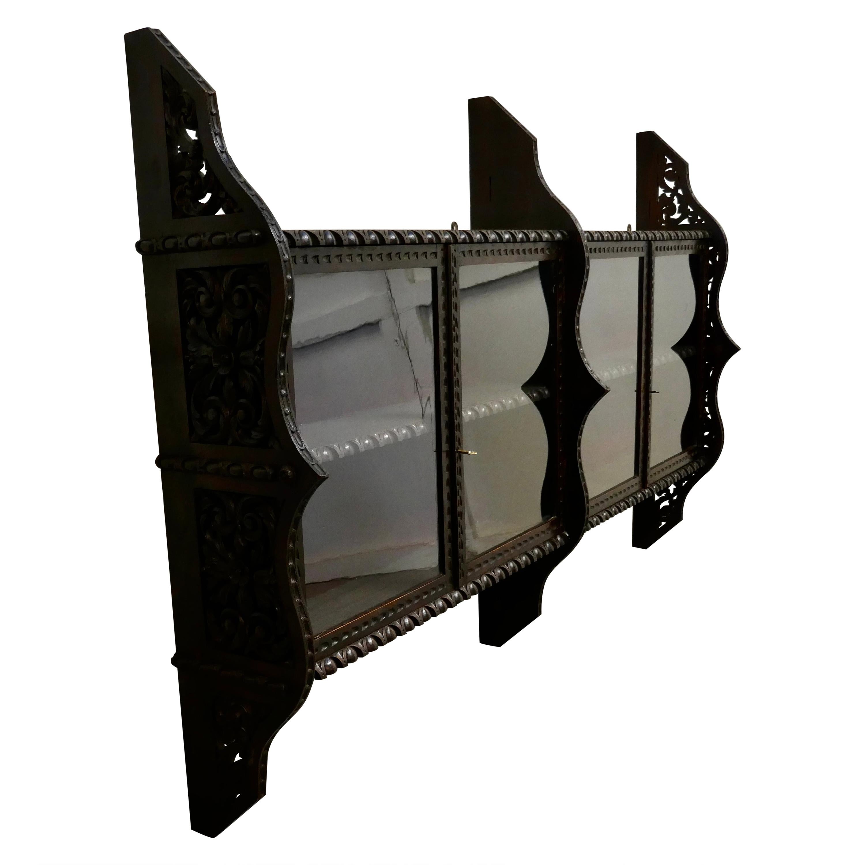 Victorian Carved Oak Wall Hanging Display Cabinet