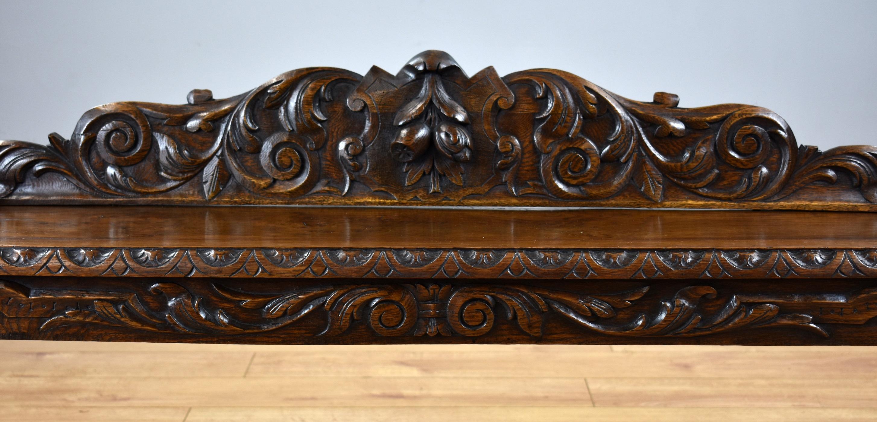 Late 19th Century Victorian Carved Oak Window Seat