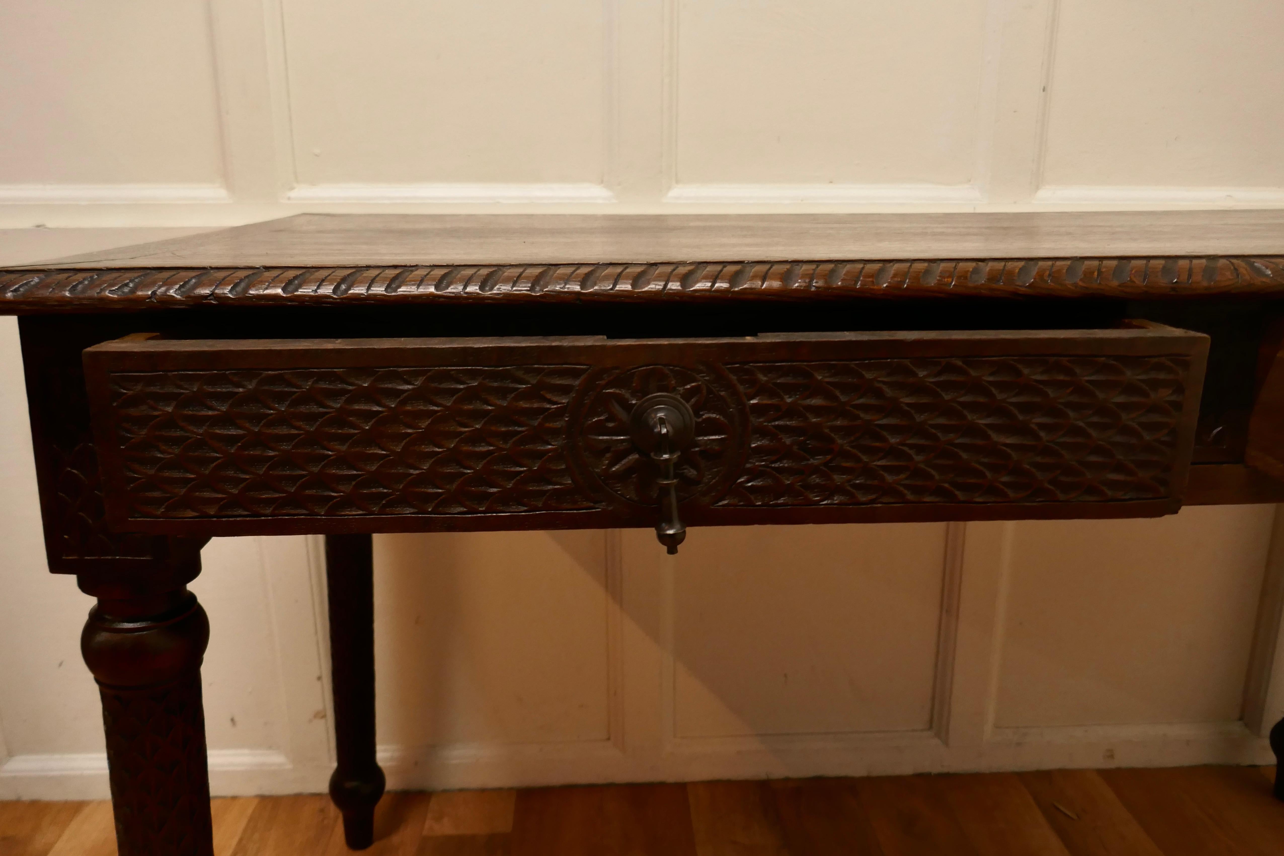 19th Century Victorian Carved Oak Writing Table