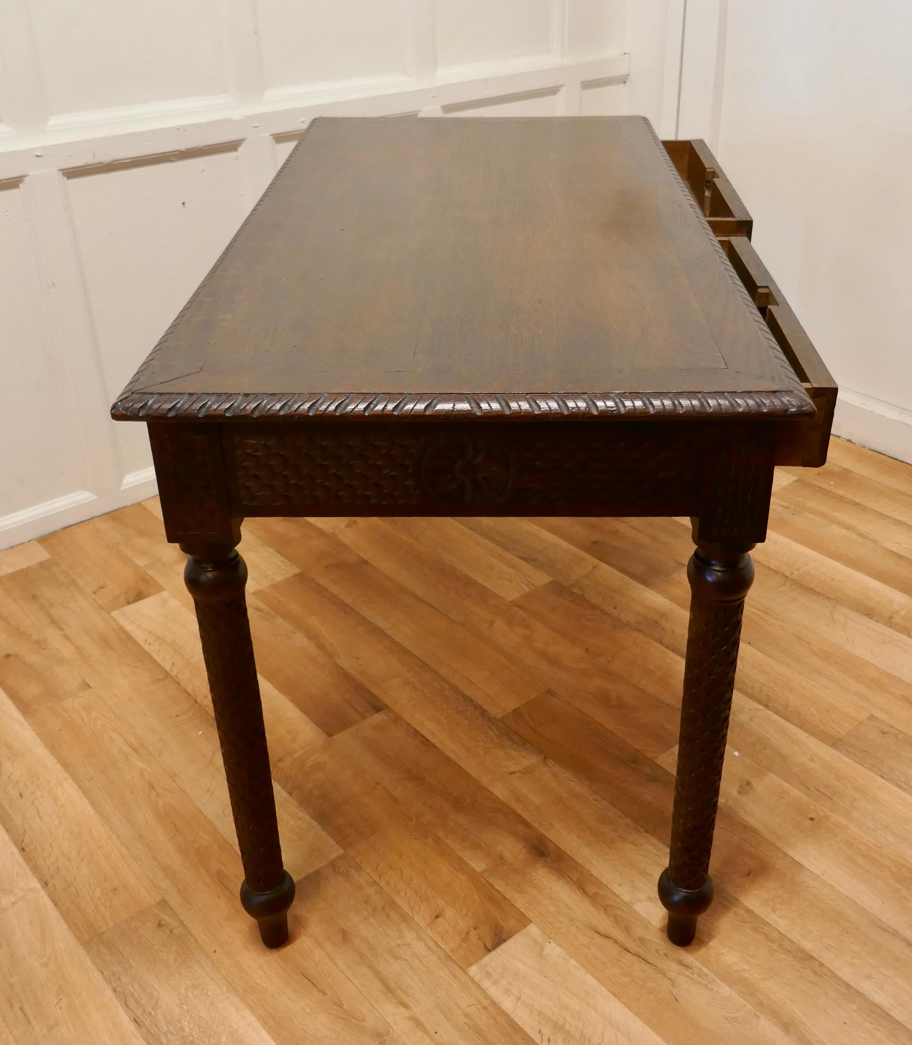 Victorian Carved Oak Writing Table 1