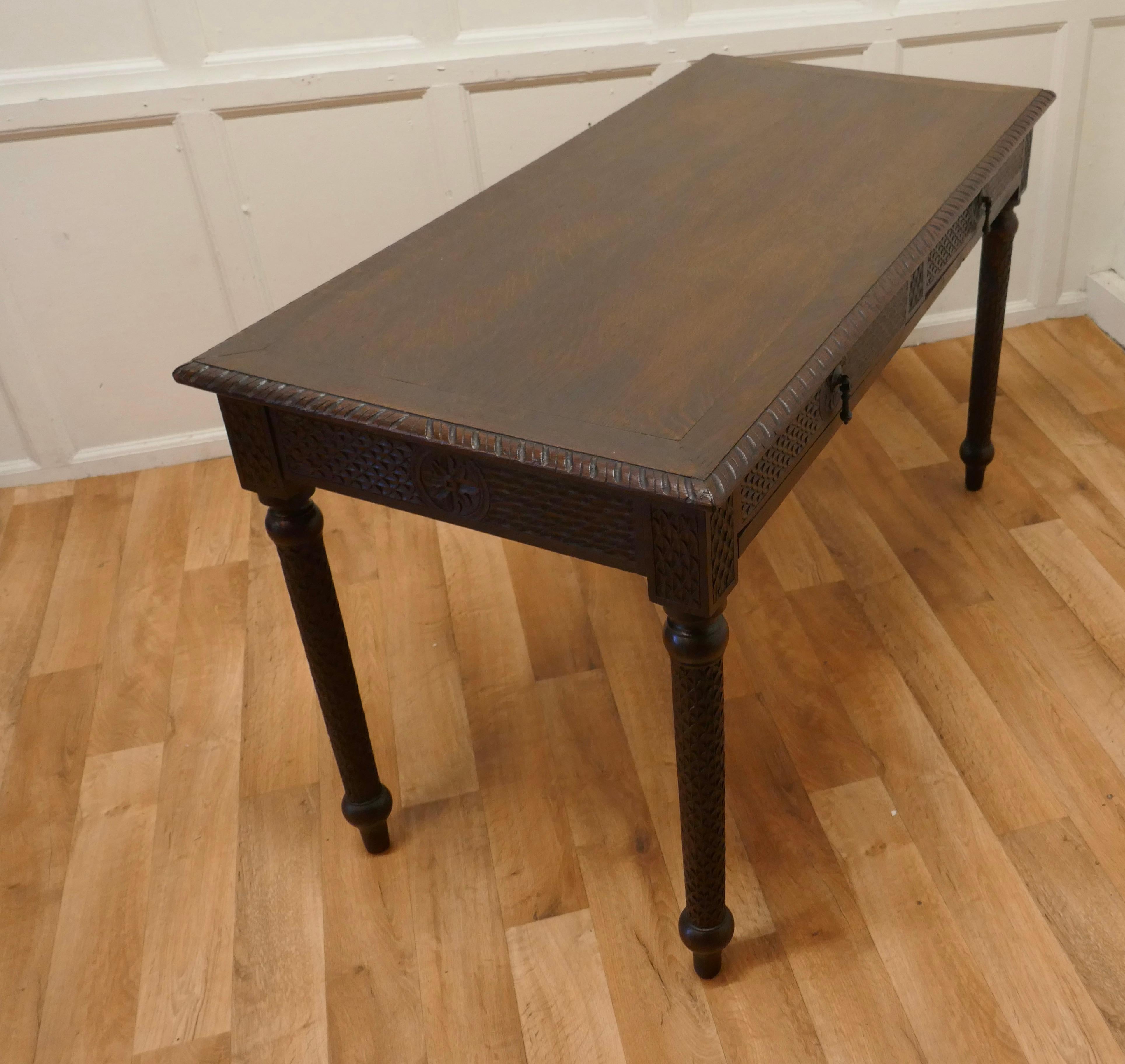 Victorian Carved Oak Writing Table 3