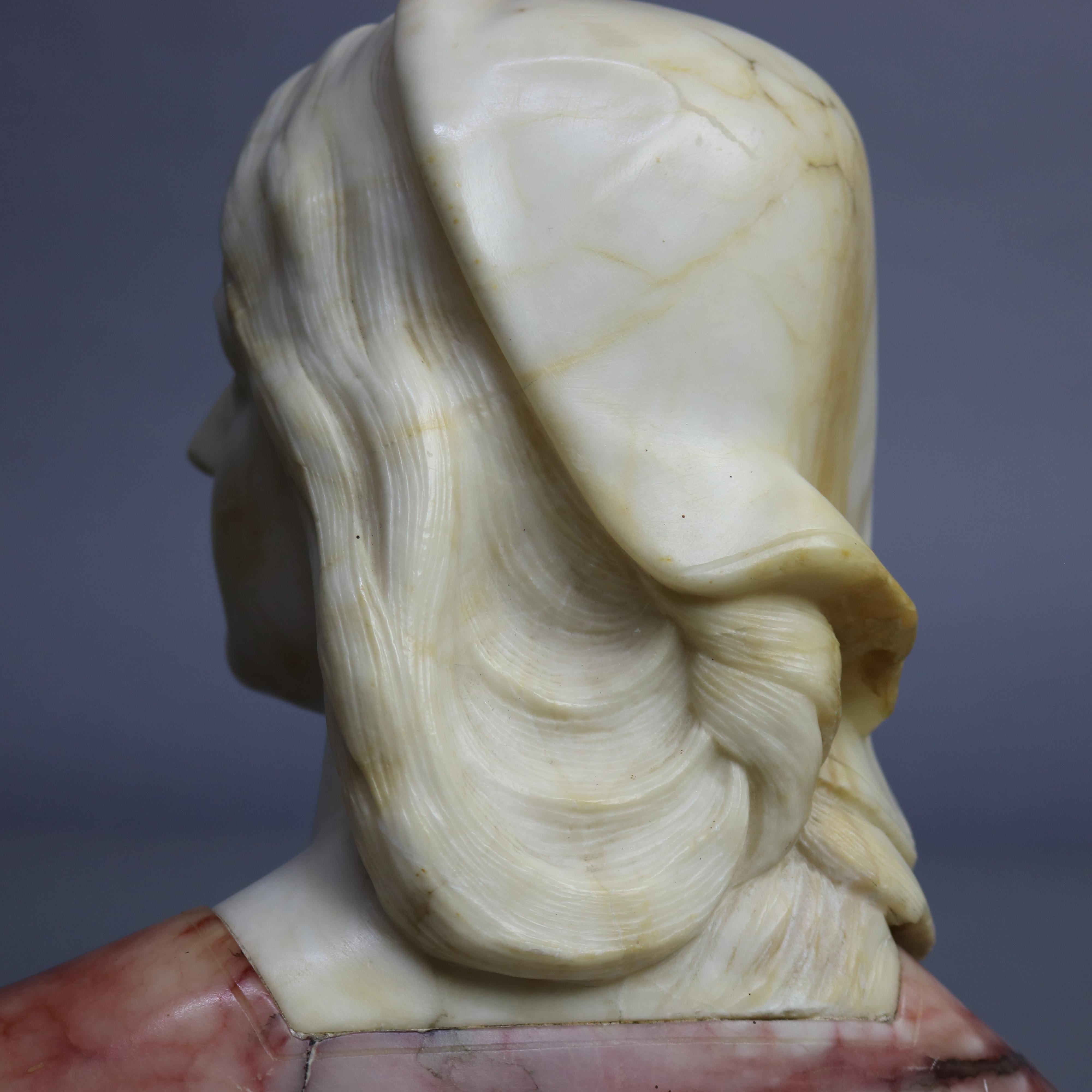 Victorian Carved Polychrome Italian Marble Bust of Jeanne D' Arc Signed G. Bessi 4