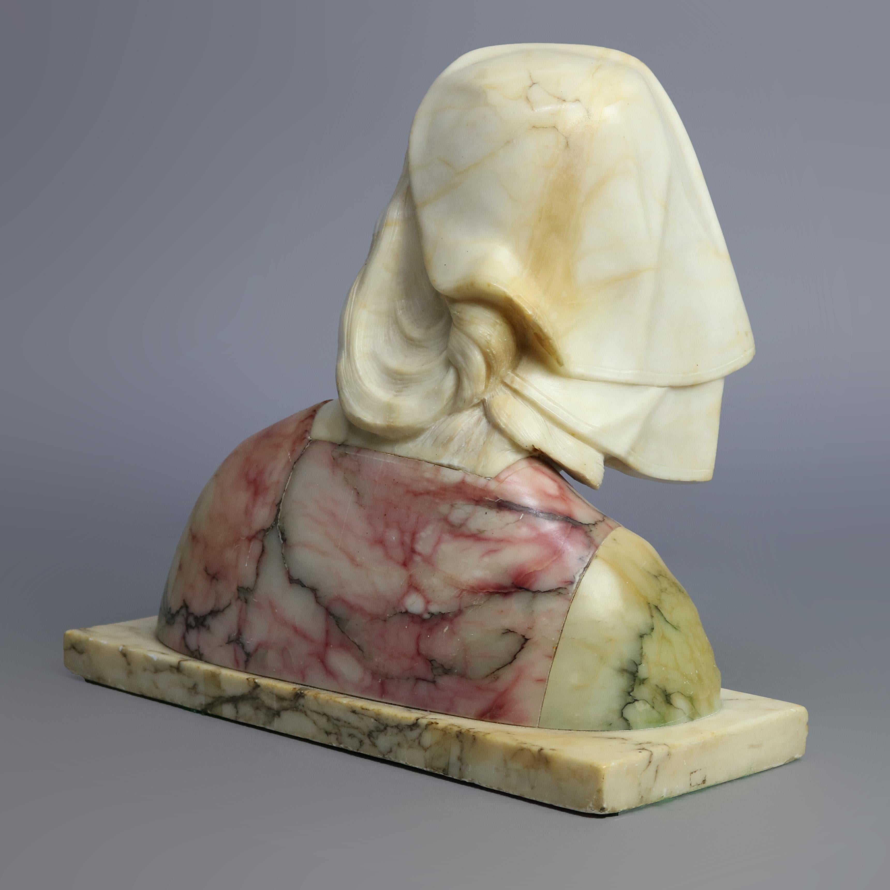 19th Century Victorian Carved Polychrome Italian Marble Bust of Jeanne D' Arc Signed G. Bessi