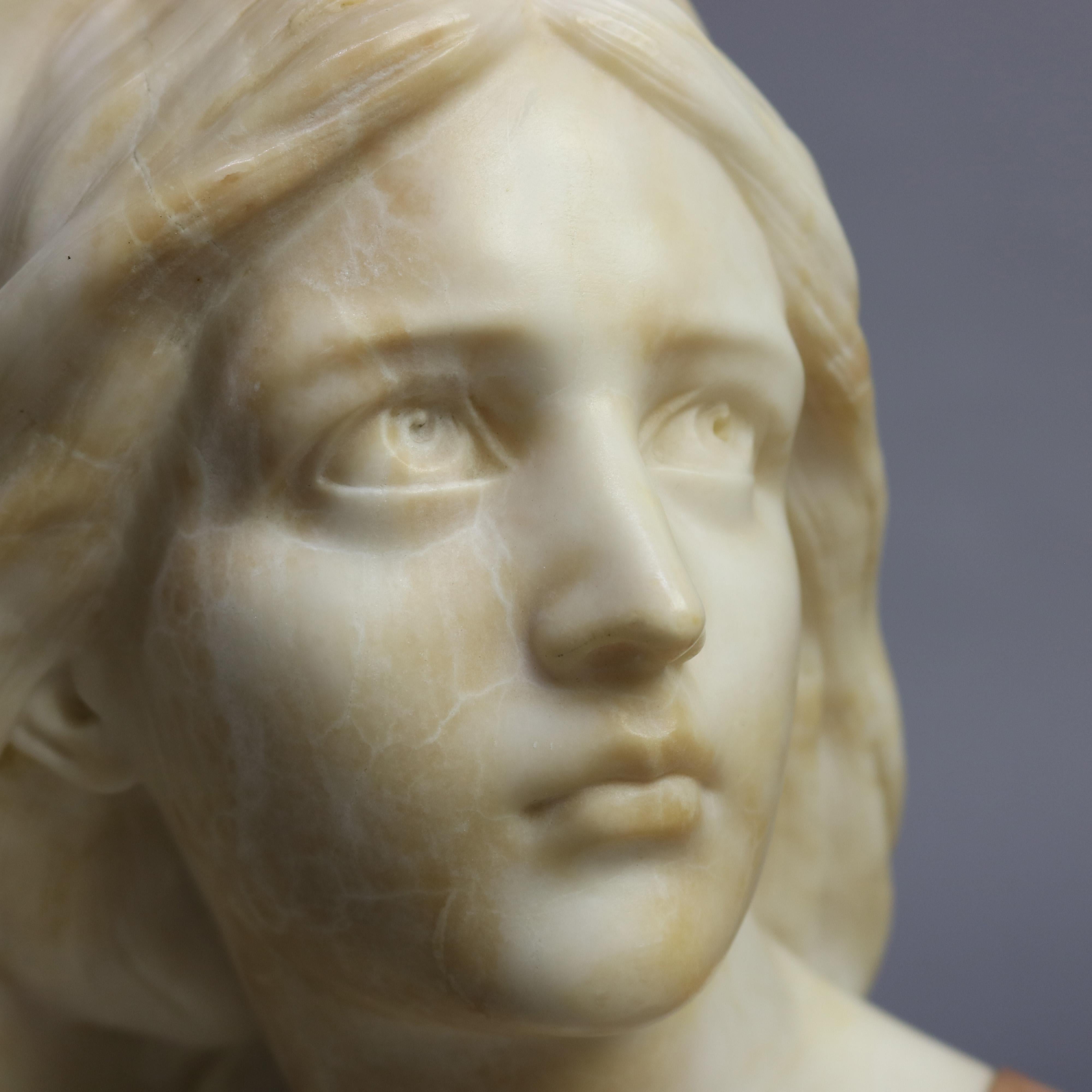 Victorian Carved Polychrome Italian Marble Bust of Jeanne D' Arc Signed G. Bessi 1