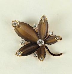 Victorian Carved Quartz and Diamond Leaf