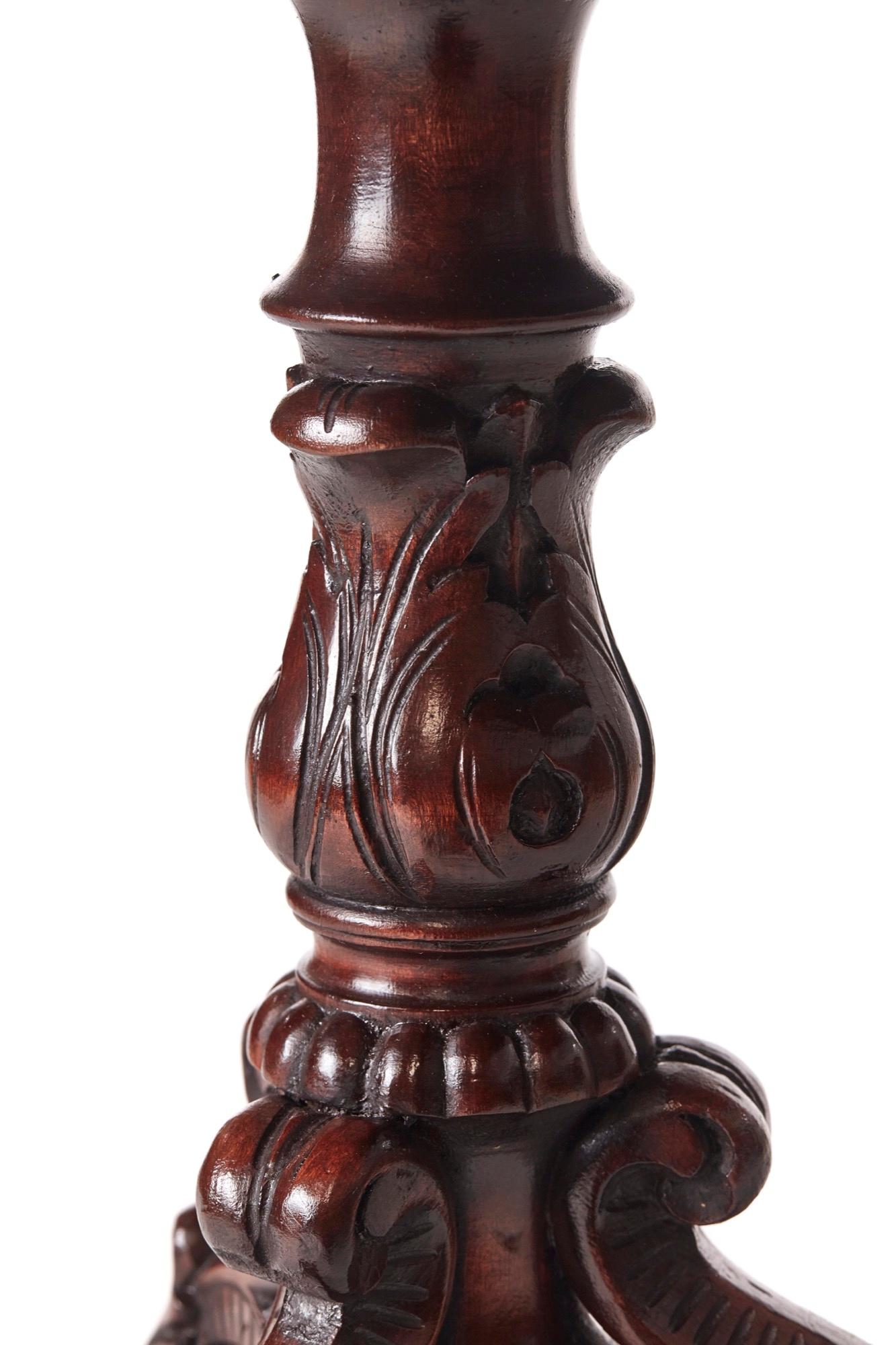 European Victorian Carved Rosewood Lamp Table