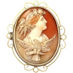Victorian Carved Shell and Yellow Gold Cameo Brooch
