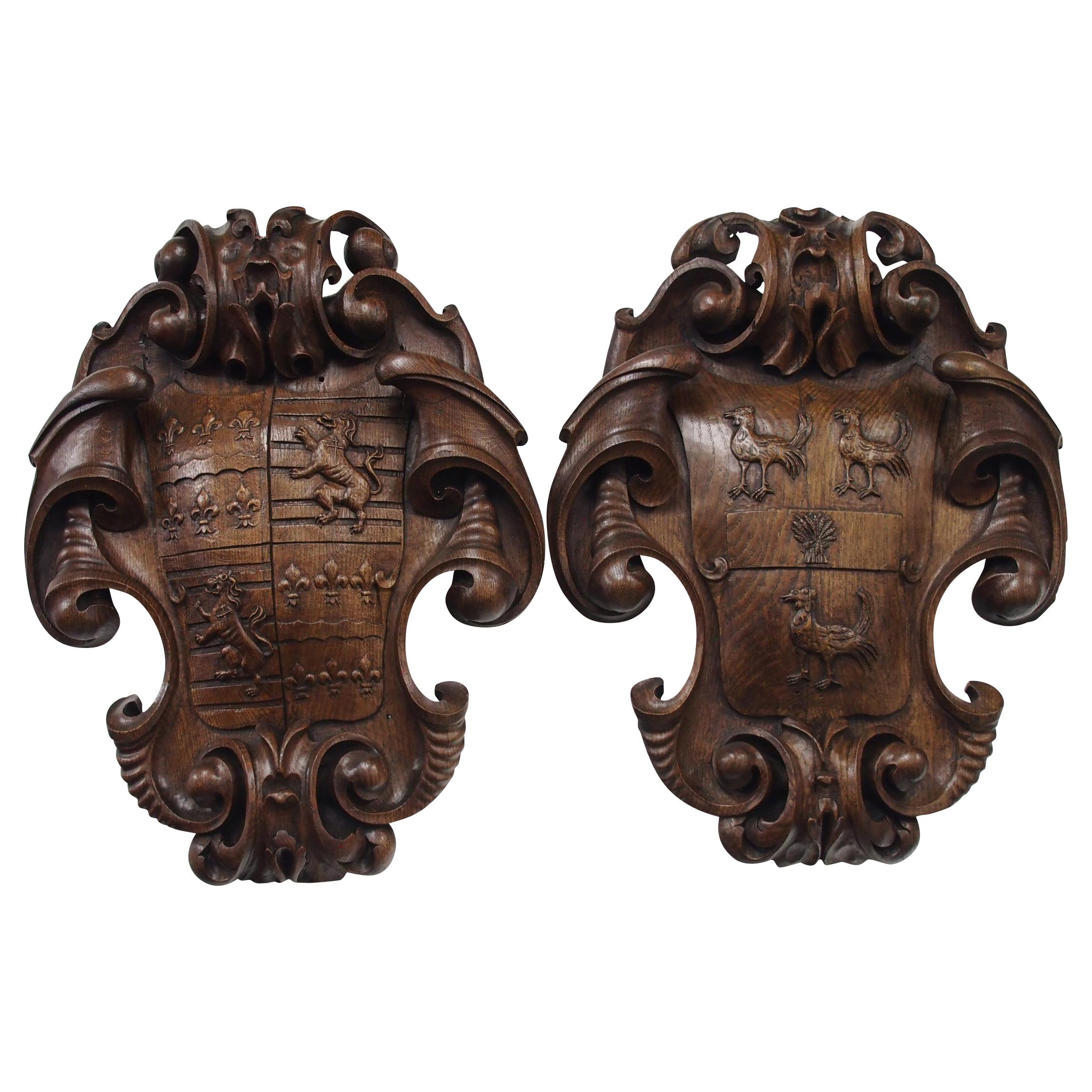 Victorian Carved Shield Plaques, circa 1860