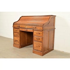 Victorian Carved Solid Oak Roll Top Desk