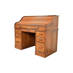 Victorian Carved Solid Oak Roll Top Desk