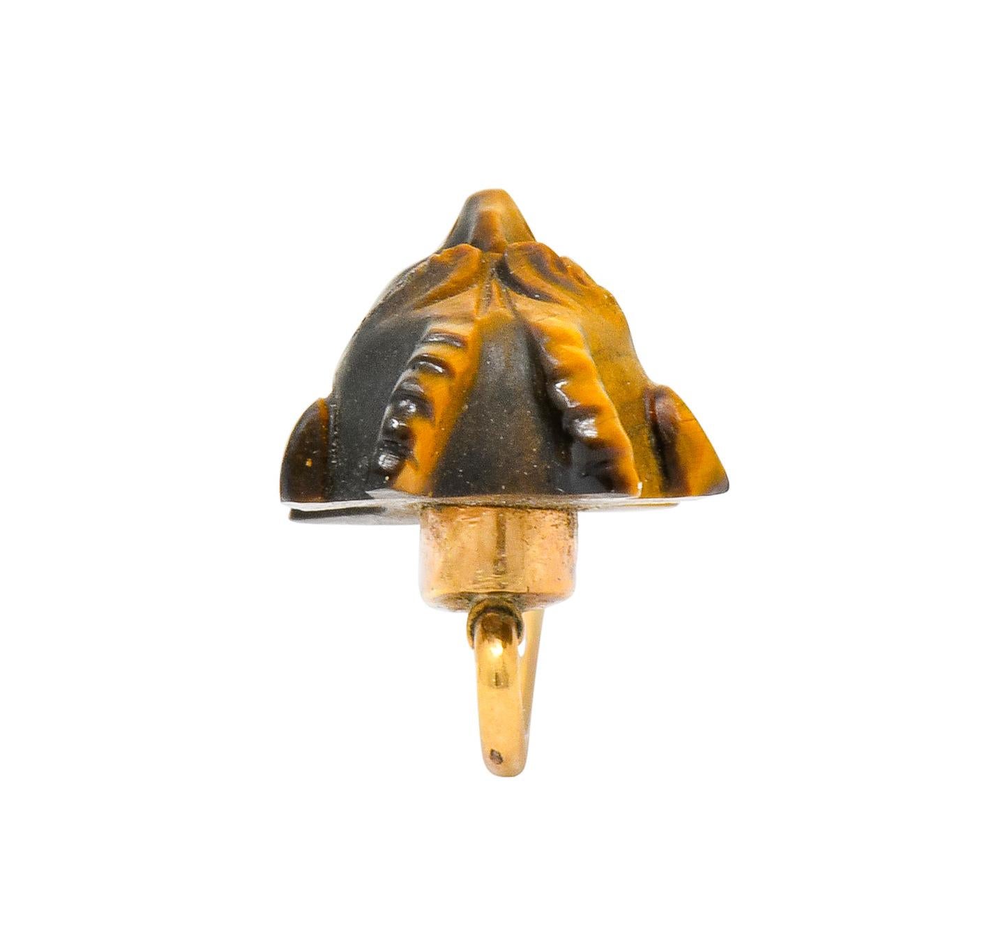 Women's or Men's Victorian Carved Tiger's Eye Quartz 14 Karat Gold Devil Stickpin
