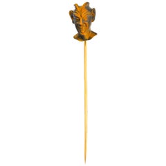 Victorian Carved Tiger's Eye Quartz 14 Karat Gold Devil Stickpin