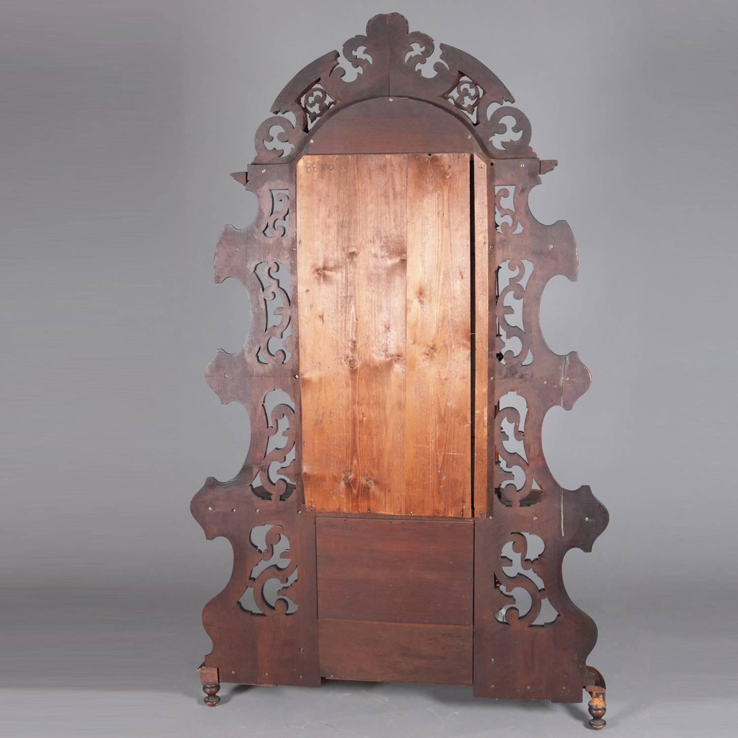 19th Century Victorian Carved Walnut and Marble Single Drawer Étagère Hall Pier Mirror