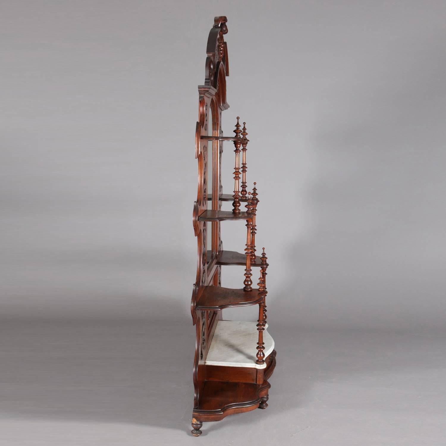 XIXe siècle Miroir d'étalage à un seul tiroir en noyer et marbre sculpté de l'époque victorienne