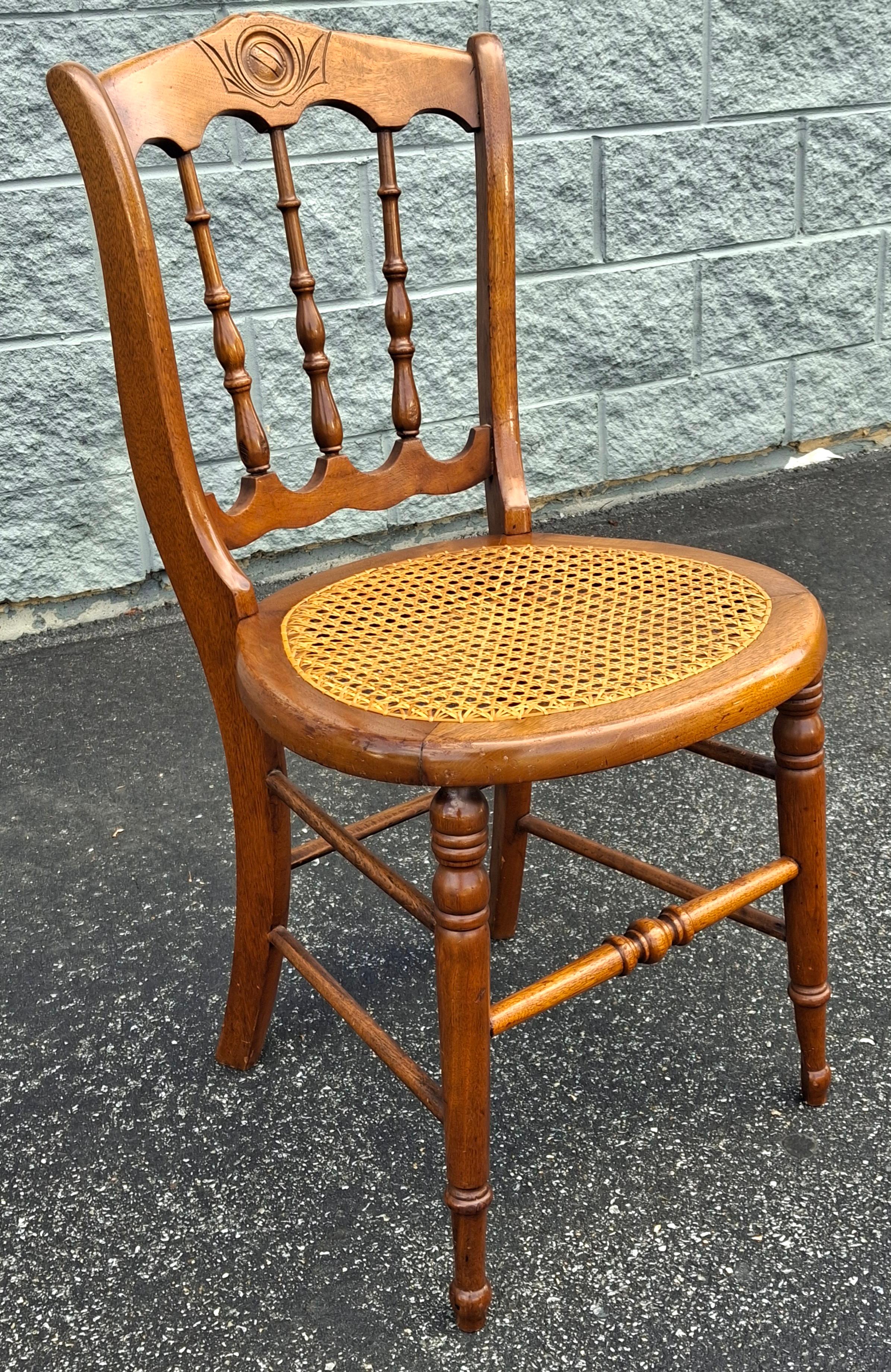 Victorian Carved Walnut and Cane Seat Side Chair For Sale 1
