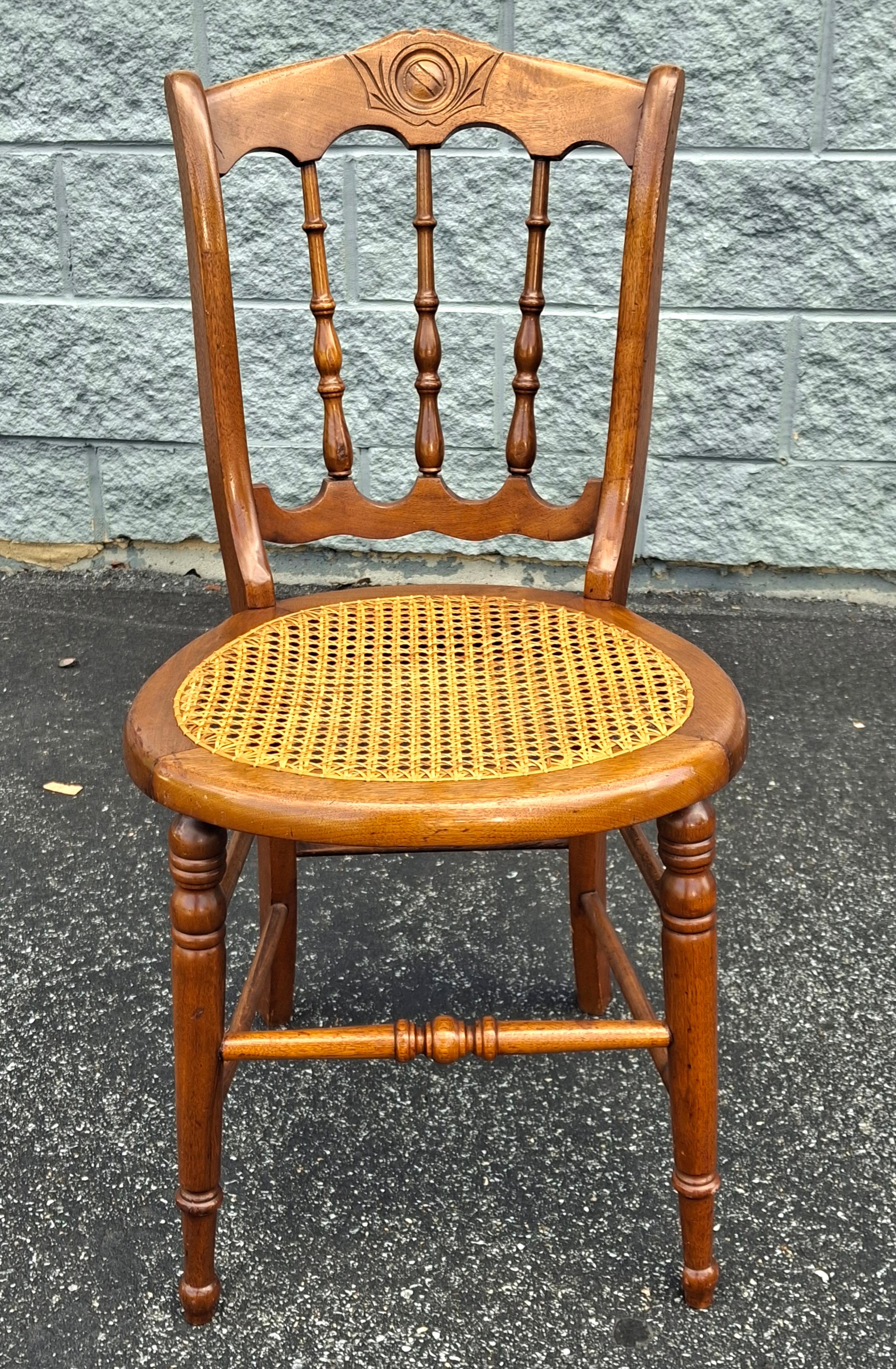 Victorian Carved Walnut and Cane Seat Side Chair For Sale 2